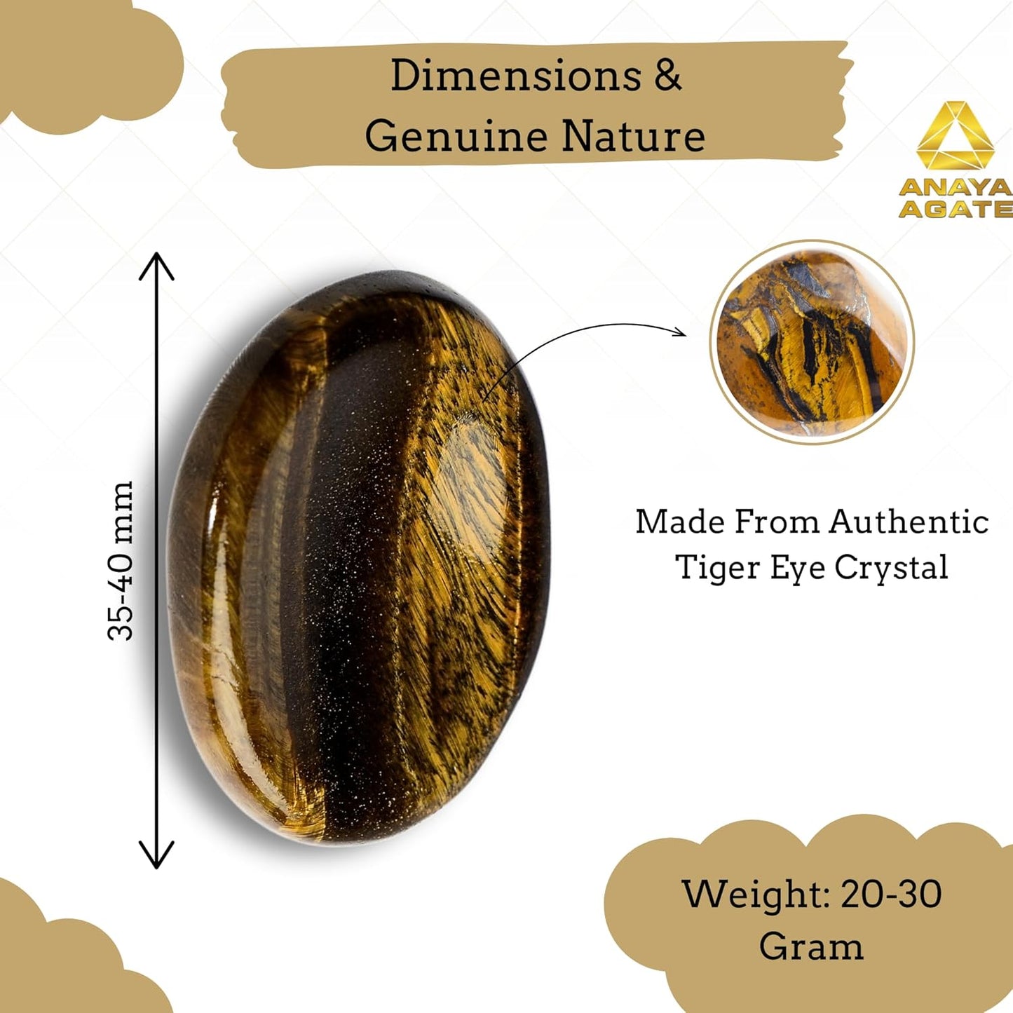 Tiger Eye Worry Stones – Crystal Thumb Worry Stone for Anxiety, Stress – Relaxing and Soothing Balance Stones for Meditation, Stress Relief – Healing Stones and Crystals for Men and Women
