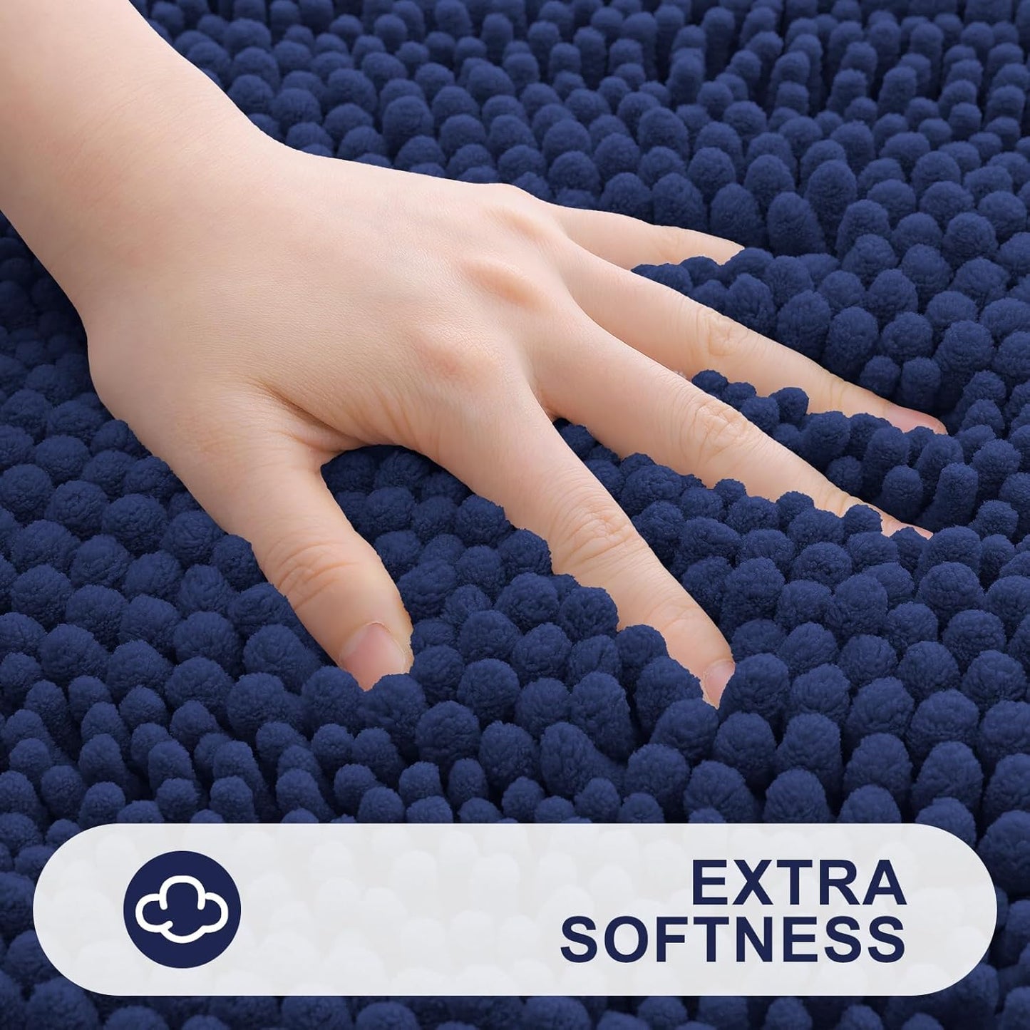 Grandaily Chenille Striped Bathroom Rugs 47x24, Extra Thick and Absorbent Bath Mats, Non-Slip Soft Plush Shaggy Shower Carpet, Machine Wash Dry, Bath Rug for Bathroom, Navy