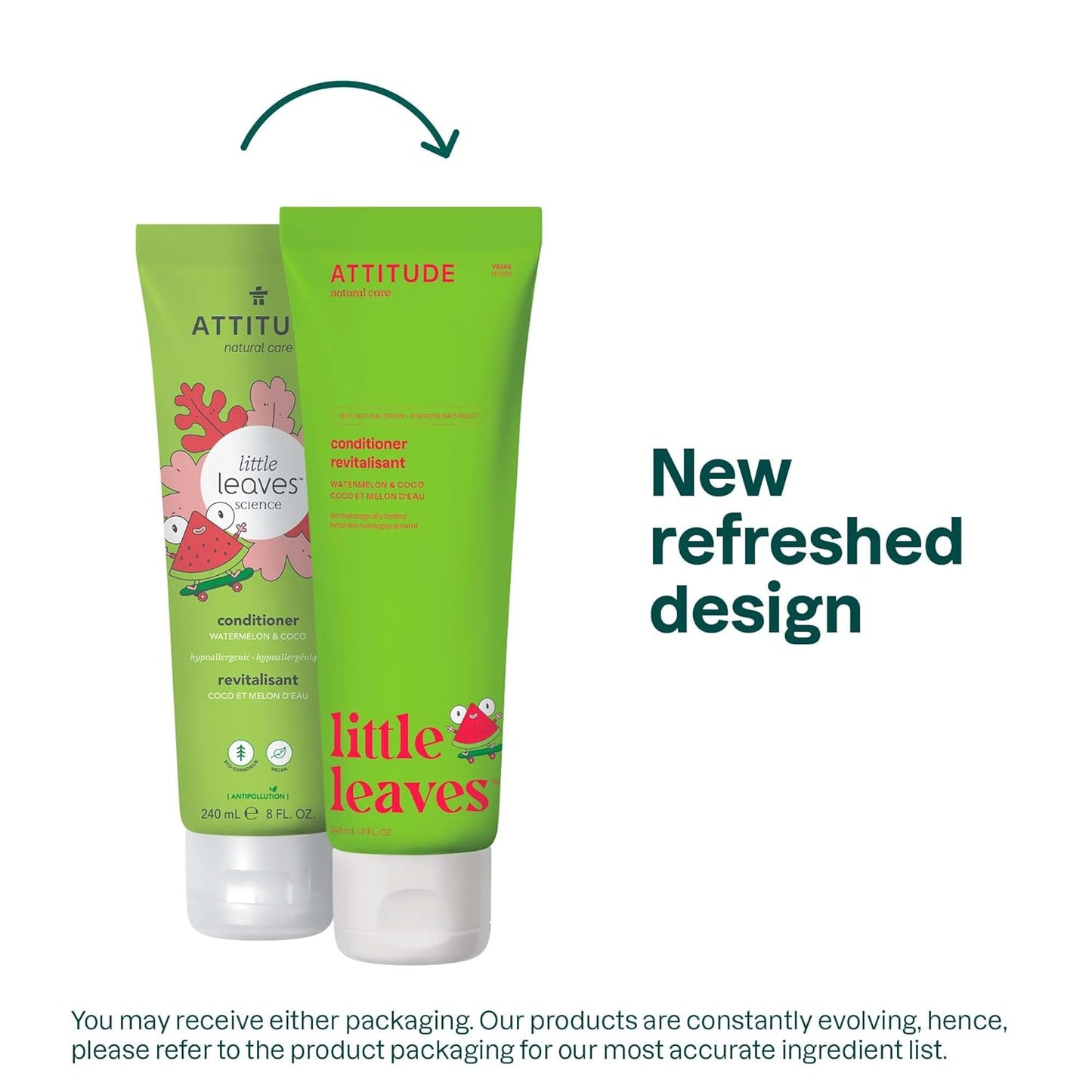 ATTITUDE Hair Conditioner for Kids, Dermatologically Tested Products, Plant- and Mineral-Based Detangler, Vegan, Watermelon & Coco, 8 Fl Oz (Pack of 6)