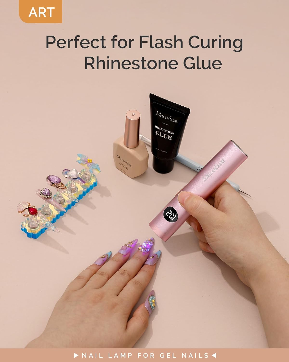 MelodySusie Handheld UV Light for Gel Nails, 2025 Upgraded ART01G Cordless Gel X Nail Lamp, Rechargeable Flash Cure Nail Lamp, Pink