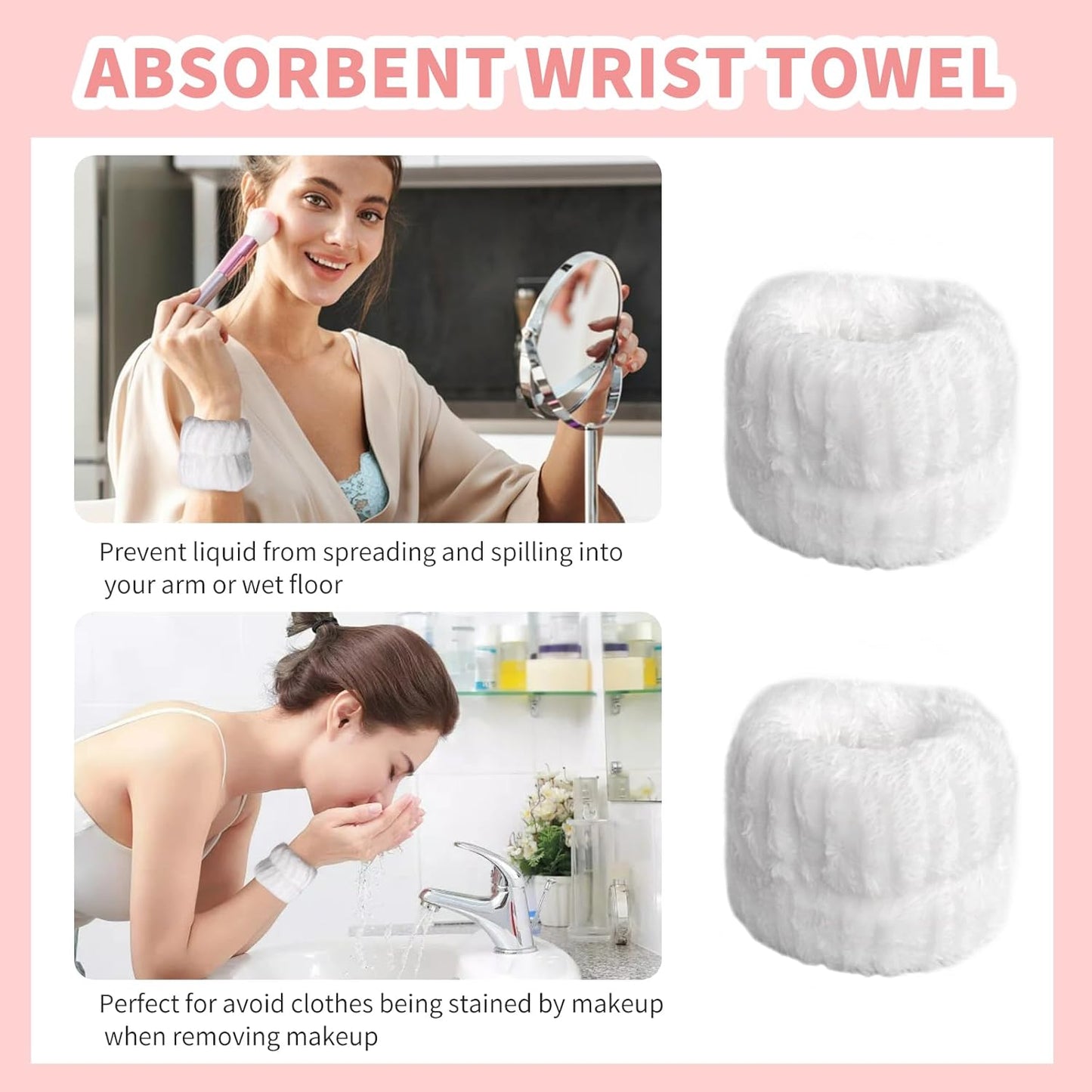 WSYUB Spa Set - Face Wash Headband and Wrist Bands, White