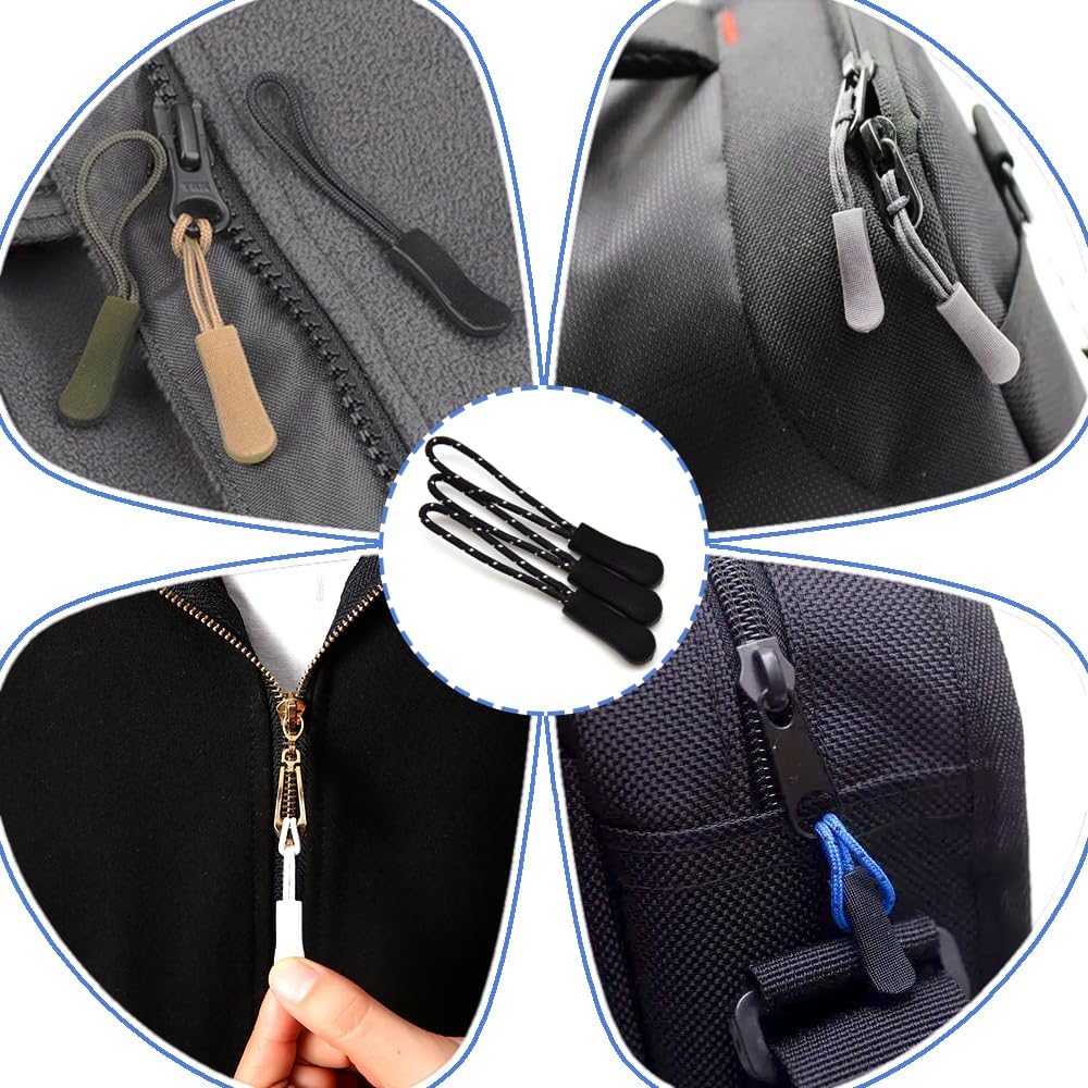 Ruidee 50 Pieces Zipper Pulls Zipper Tabs Zipper Pull Cord Extender Replacement Zipper Pulls for Backpacks, Jackets, Luggage, Purses, Handbags（Black White Dot）