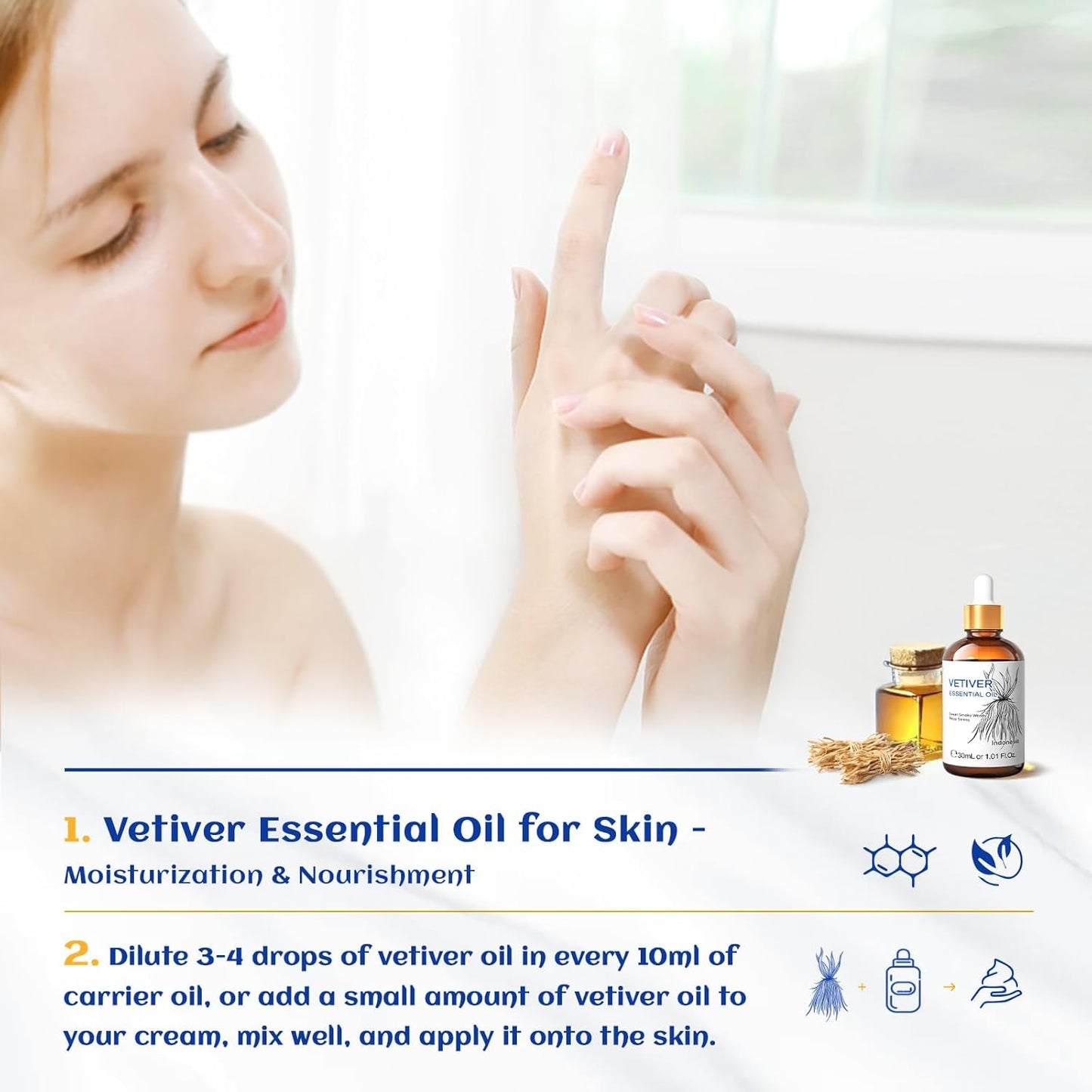 HIQILI 1 Fl Oz Vetiver Essential Oil, 100% Pure Natural for Skin, Candle Making - 30ml