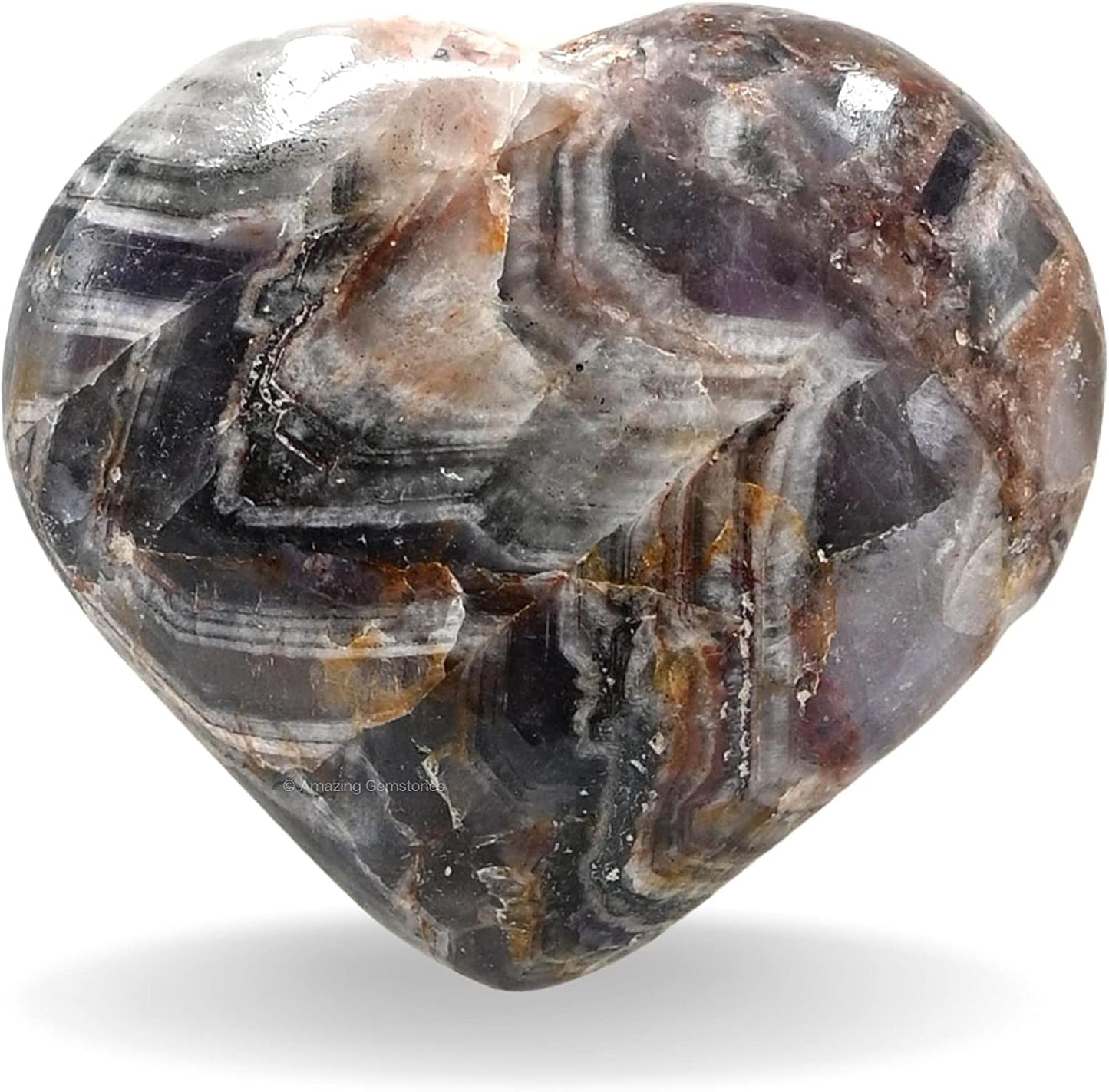 Amazing Gemstone Amethyst Chevron Crystal Heart Palm Stone - Pocket Massage Worry Stone for Natural Body Chakra Balancing, Reiki Healing and Crystal Grid