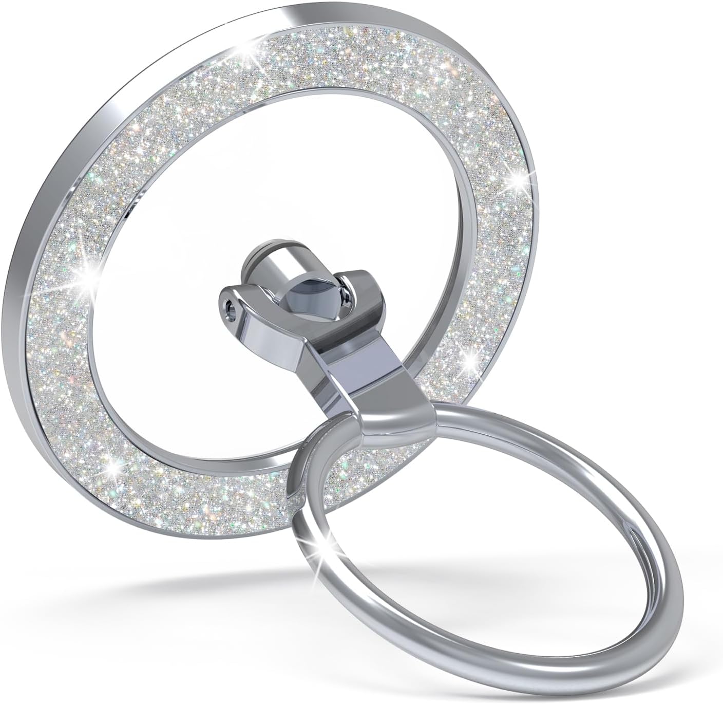 for MagSafe Phone Grip Stand, Magnetic Phone Ring Holder for MagSafe, Magnetic Ring Holder for iPhone. (Glitter Silver)