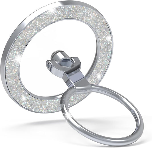 for MagSafe Phone Grip Stand, Magnetic Phone Ring Holder for MagSafe, Magnetic Ring Holder for iPhone. (Glitter Silver)