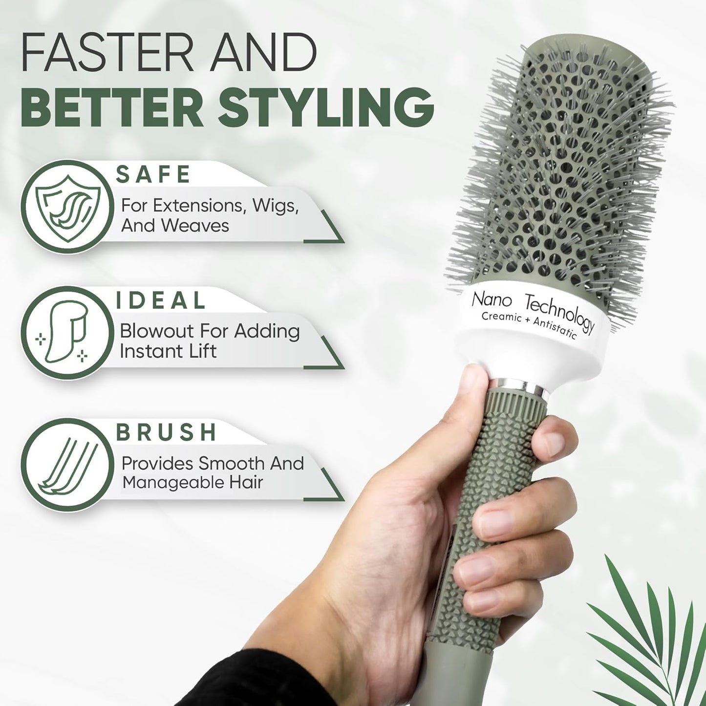 Round Brush,53 mm/2.1Inch Barrel with 2 Clips Round Brush for Blow out with Flexible Nylon 66 Bristles Nano Ionic Heat Resistant Tech for Professional Curling, Styling & Shining Texture
