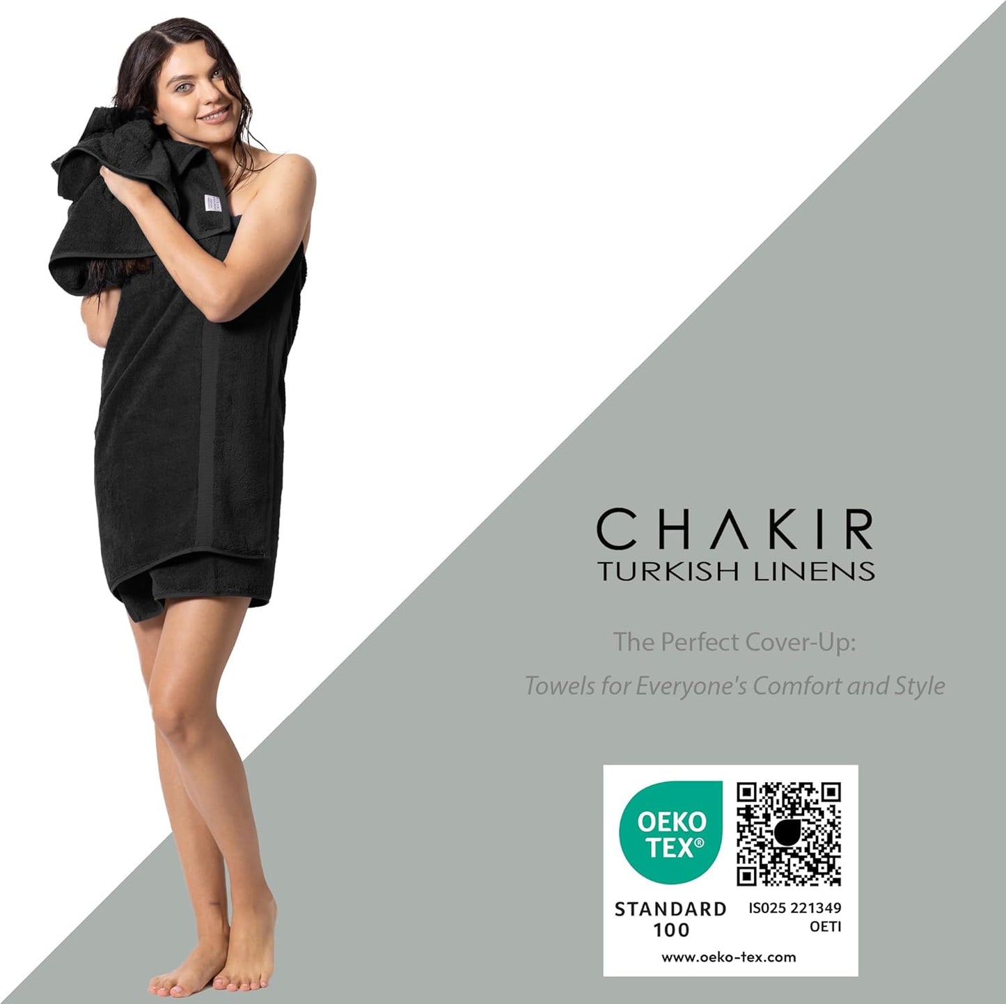 Chakir Turkish Linens | Hotel & Spa Quality 100% Cotton Premium Turkish Towels | Soft & Absorbent (4-Piece Bath Towels, Black)