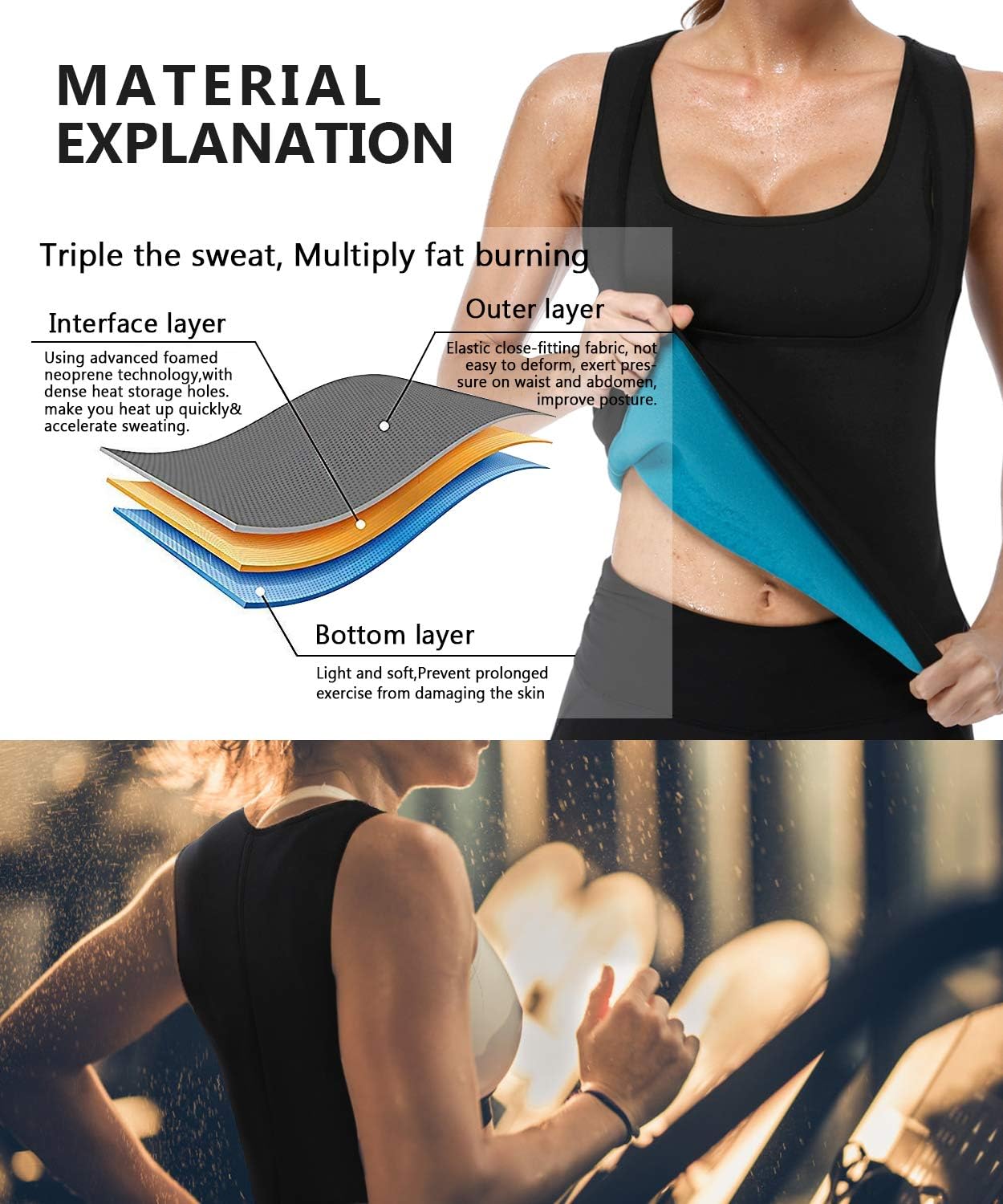 Women Neoprene Sauna Vest Waist Trainer Hot Sweat Slim Corset Body Shaper with Zipper Workout Tank Top
