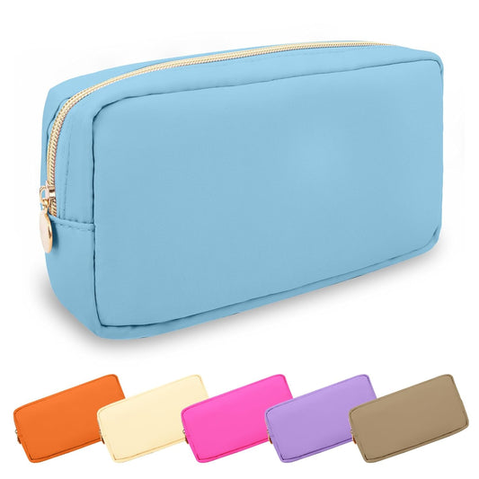 Small Makeup Pouch for Purse, Nylon Travel Toiletry Storage Pouch Cute Preppy Cosmetic Bag for Women Girls, Waterproof Makeup Organizer Skincare Bag Purse with Zipper (Small-Periwinkle)