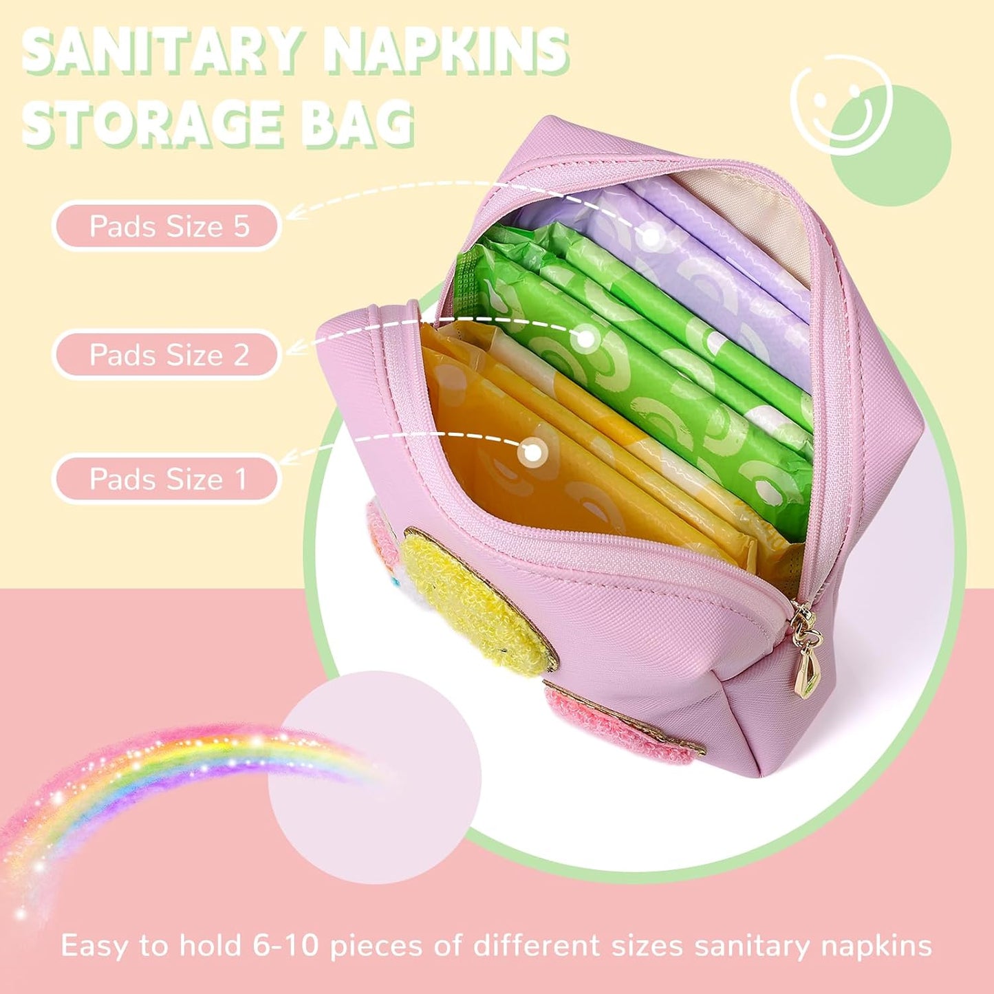 Period Bag for Teen Girls PU Leather Sanitary Pad Bags for Period Teen Period Pads Pouch for Panty Liners, Tampons, Menstrual Cup - Pink