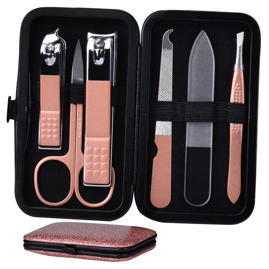 Manicure Set Nail Clippers Kit 6 Pieces in 1 Stainless Steel Professional Grooming Nail Care Tools Including Nano Glass Nail Shiner Buffer File Gift for Men Husband Boyfriend Parents Women