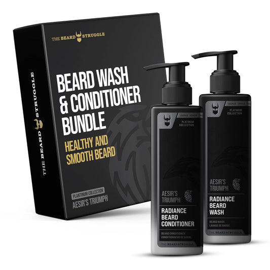 The Beard Struggle Radiance Beard Wash & Conditioner Bundle for Men - Platinum Collection - Pack of 2 - Aesir's Triumph - Nourish, Cleanse, Soften, & Strengthen Beard