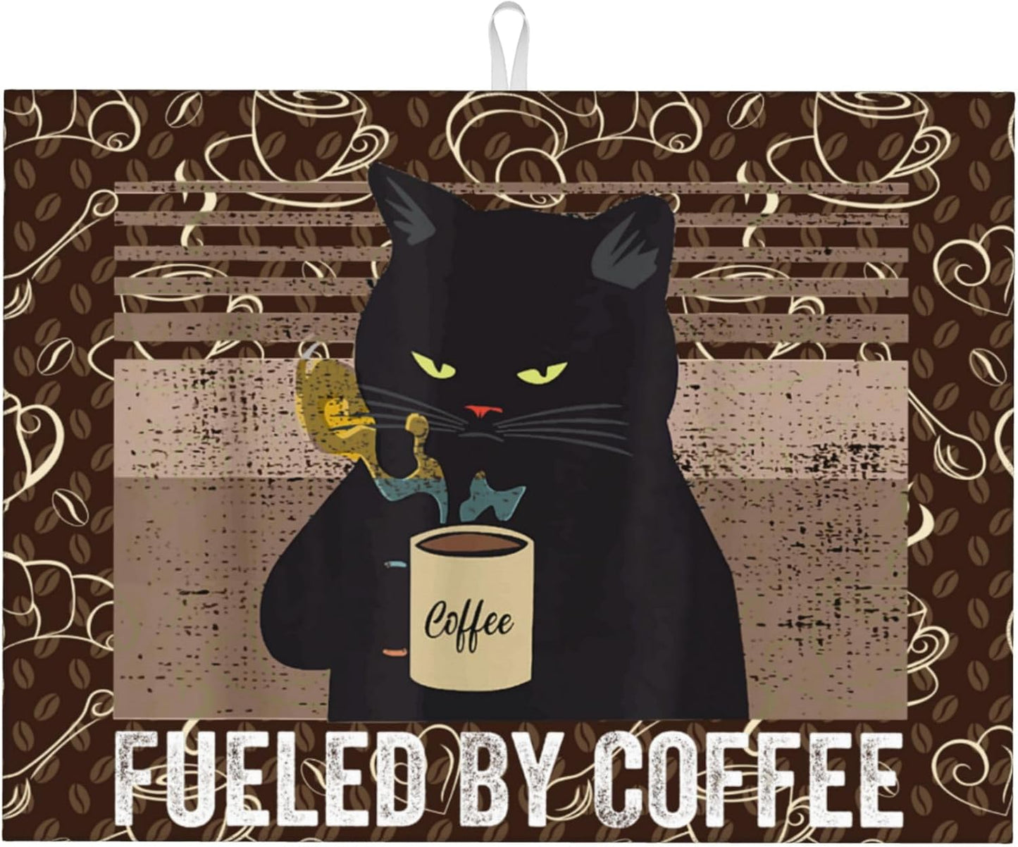 Vintage Cat Dish Drying Mat for Kitchen Counter Absorbent Reversible Retro Coffee Drying Pad Kitchen Decor Dish Drainer Rack Mats 18"x24"