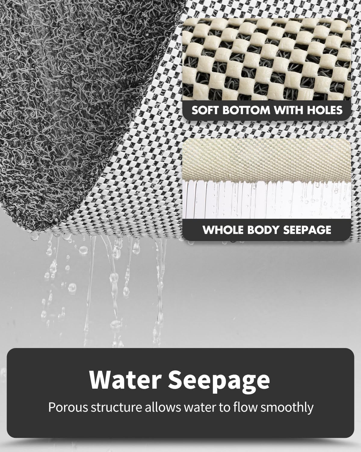 Non-Slip Bathtub Mat, 20x32 Inch, Shower Mats for Bath Tub, PVC Loofah Bathroom Mats for Wet Areas, Quick Drying