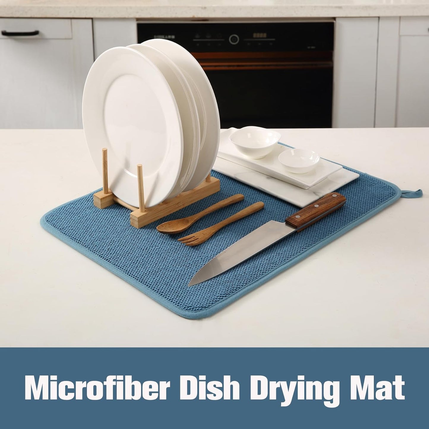 2 Pack Microfiber Dish Drying Mat for Kitchen Counter,Ultra Absorbent Dish Drainer Mat ,Dish Drying Pad ,Dish Rack Mat 20×15 Inch (Blue)