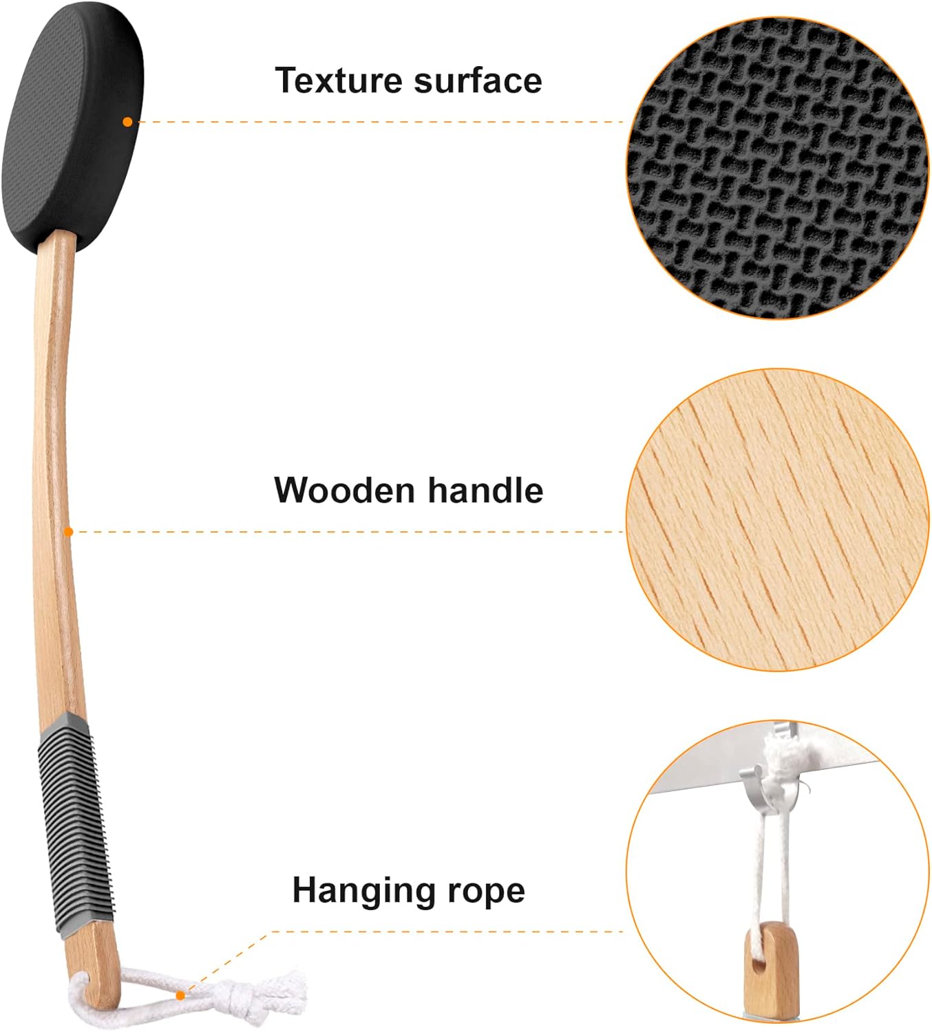 AmazerBath Lotion Applicator for Back, Feet, 4 Replacement Pads with 17" Curved Handle, Back Sunscreen Applicator for Kids, Elderly, Women, Apply Skin Cream Medicine Moisturizer Tanner, Black