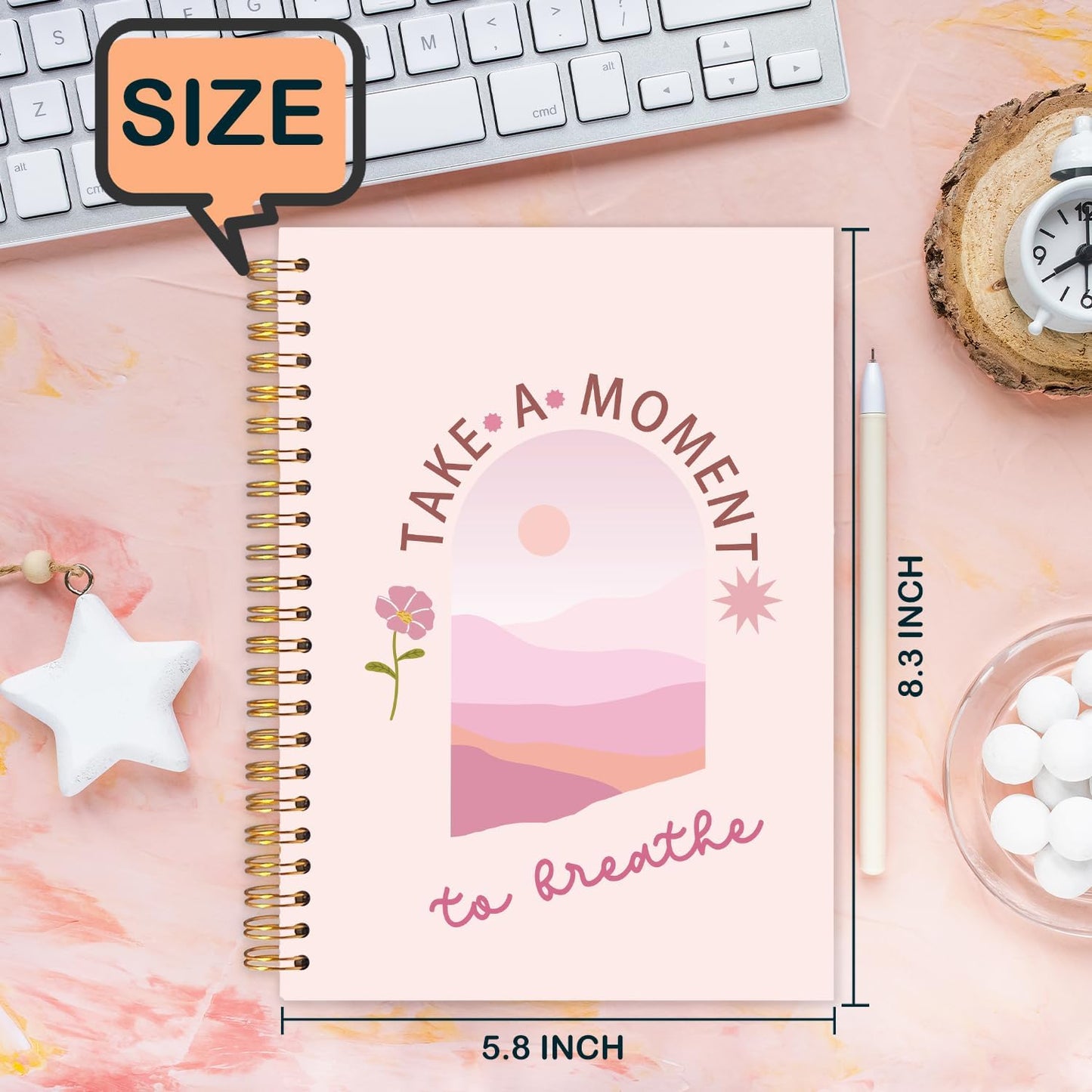 FDHSPAAM Pink Mental Health Spiral Journal Notebook 5.5x8.3in,Take A Moment to Breathe Inspirational Notebooks for Note Taking, Therapy Office Must Haves, Hardcover Notebook Journal