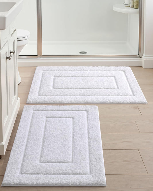 DEXI Bathroom Rug Set 2 Piece 32x20, Non Slip Washable Bath Mat for Shower Floor, Absorbent Soft Bathmat with Rubber Backing, Quick Dry Microfiber Carpet, White