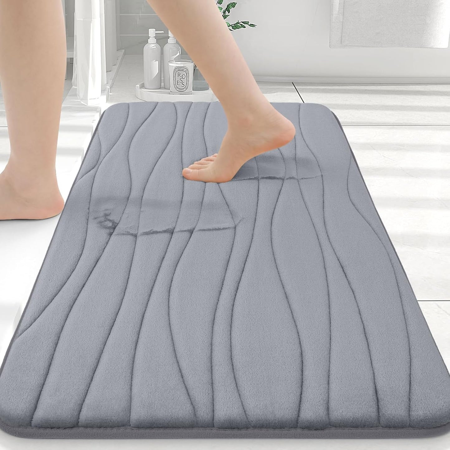 Buganda Memory Foam Bathroom Rug Mat 36x24, Extra Soft and Absorbent Bath Mats, Non-Slip and Machine Washable Bath Rugs for Bathroom Floor,Tub and Shower, Medium Grey