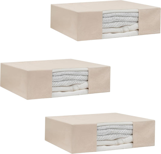 Cotton Sweaters and Sweatshirts Storage Bags - Zipper Closure, 100% Canvas Sturdy Cotton, Washable, Reusable, Breathable and Air-Tight Garment, Wedding Dress, Sarees Storage Bags (3 Bags)