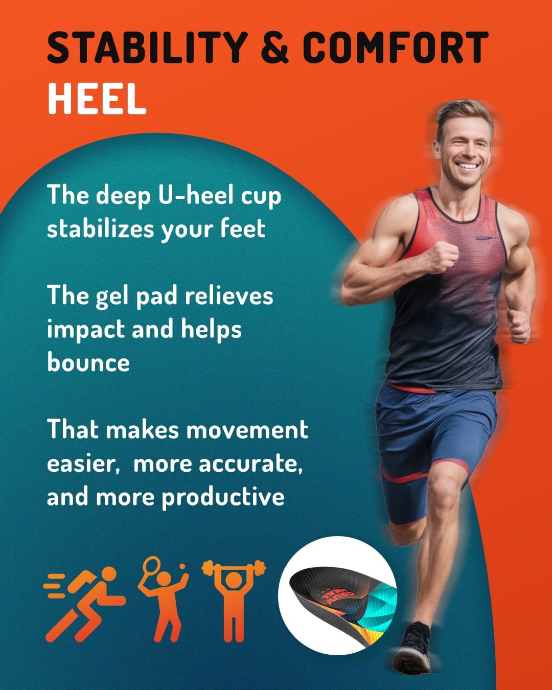 Sport Shock Absorbing Insoles - Athletic Shoe Cushioning Inserts for Men and Women - Ideal for Active Sports Running Training Hiking - Neutral Arch Good for Sneakers Shoes, L