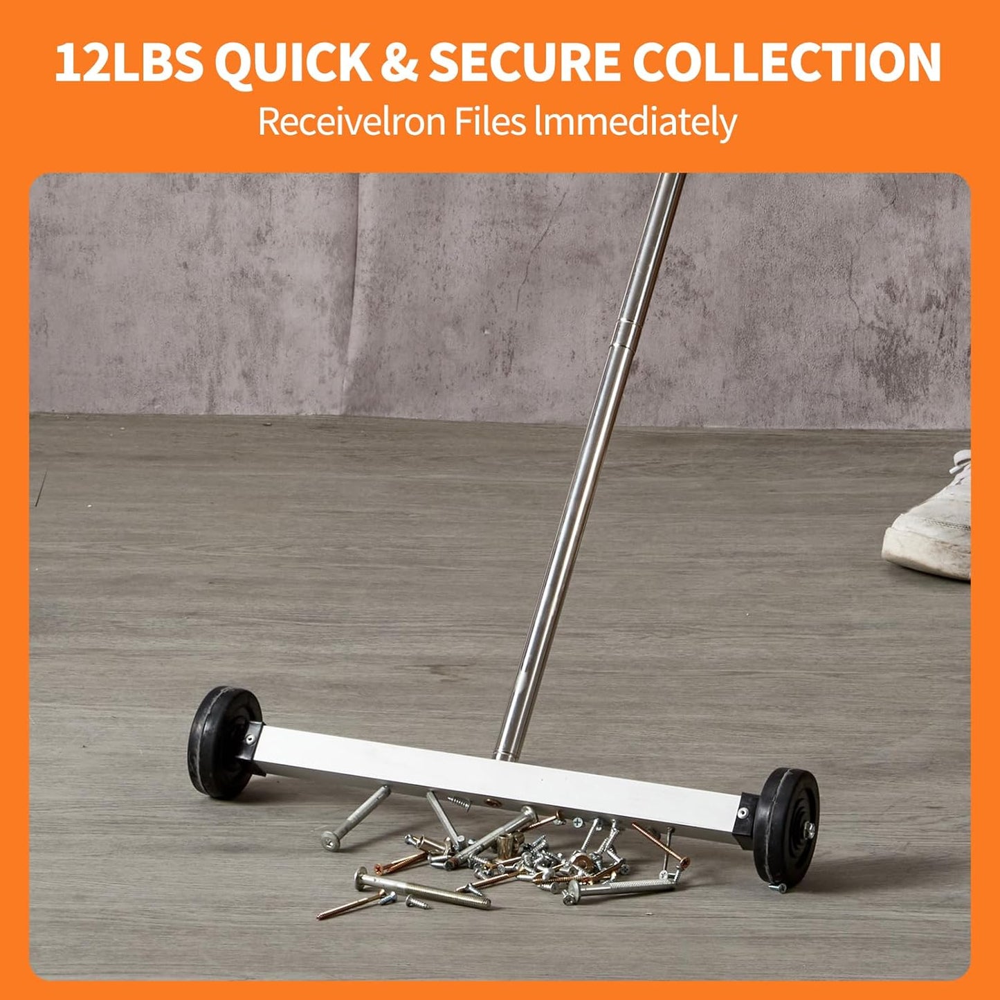 HARDK Magnet Pickup Sweeper Tools - 17 inch - Magnetic Pick Up Sweeper -10 Lbs - Yard Magnet with Telescoping Holder and Wheels to Pick Up Nails, Magnetic Sweeper for Construction,Lawn,Roofing