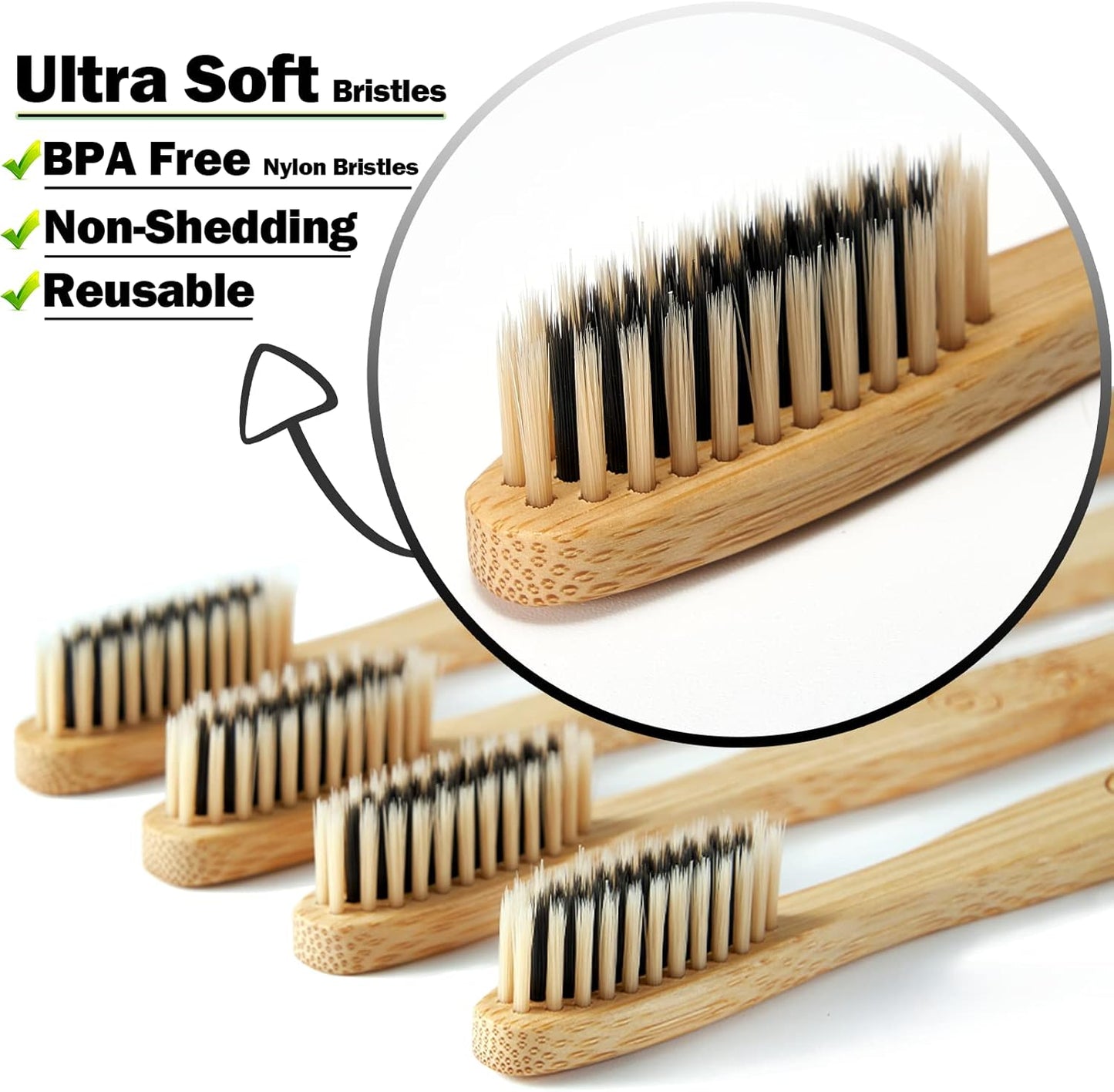 20 Count Bamboo Toothbrushes (Soft+Medium), Natural Wood Toothbrushes Bulk, Eco-Friendly, BPA Free, Biodegradable & Compostable Charcoal Wooden - Reusable Travel Toothbrush