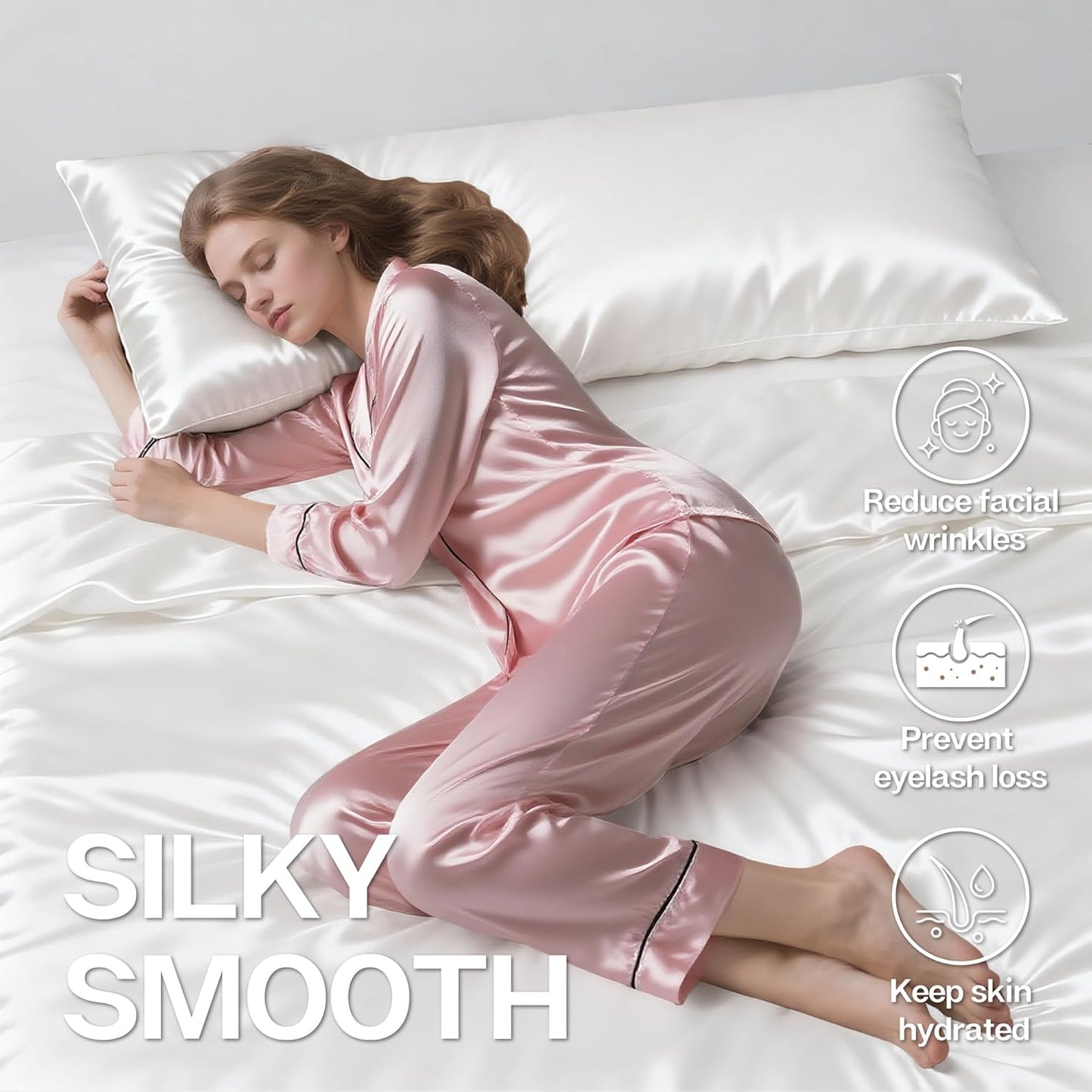 MR&HM Satin Body Pillow Cover, Soft and Breathable Body Pillow Case with Envelope Closure, Cooling and Silky Long Pillowcase for Hair and Skin,Grey (20x54, Ivory)