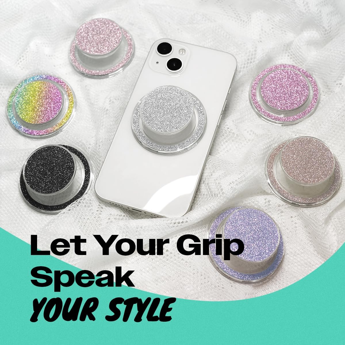 Bling Bling Glitter Phone Grip & Stand - Elegant Magnetic Phone Grip Holder for Secure Grip and Hands-Free Viewing (Gold)