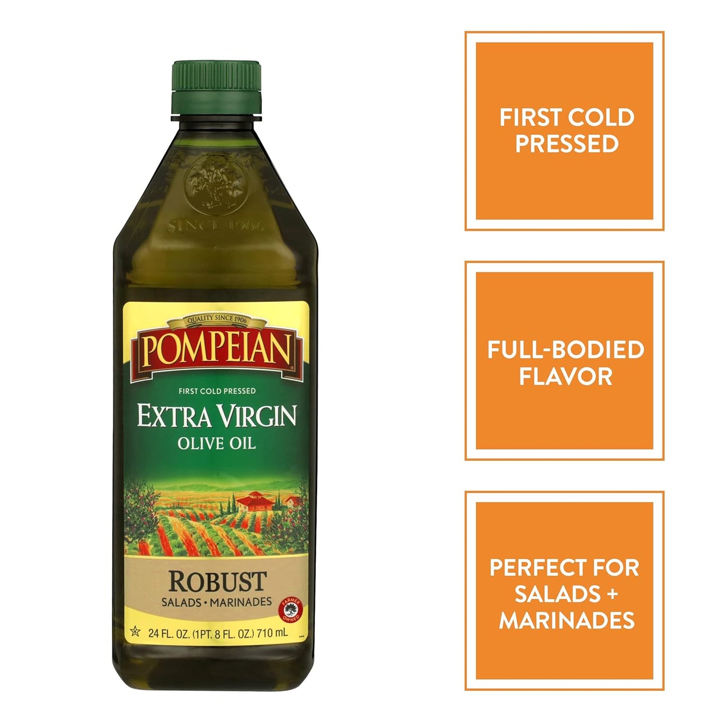 Pompeian Robust Extra Virgin Olive Oil, Contains Polyphenols, First Cold Pressed, 24 Fl Oz