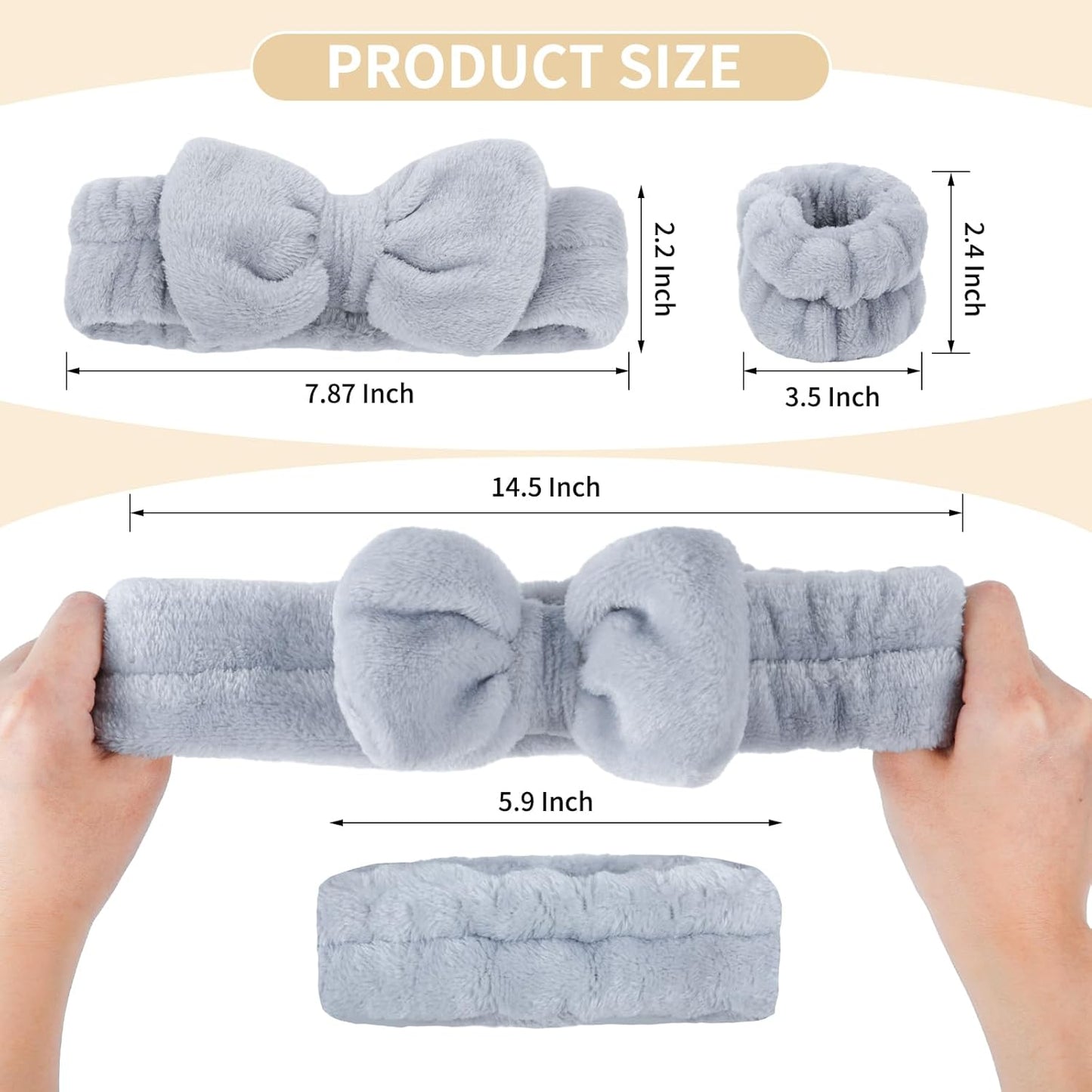 6 Pcs Spa Headband and Wristbands,Coral Fleece Makeup Cosmetic Headband for Washing Face, Bow Headbands for Shower Terry Cloth Headbands for Women Facial Hair Band