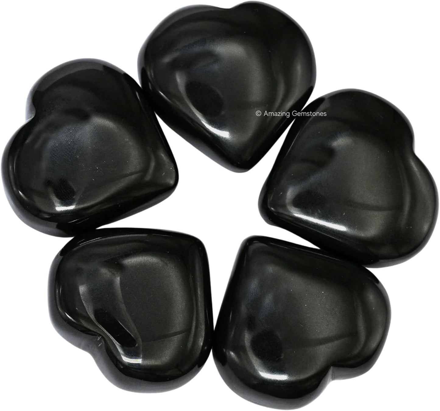 Amazing Gemstone Black Agate Crystal Heart Palm Stone - Pocket Massage Worry Stone for Natural Body Chakra Balancing, Reiki Healing and Crystal Grid