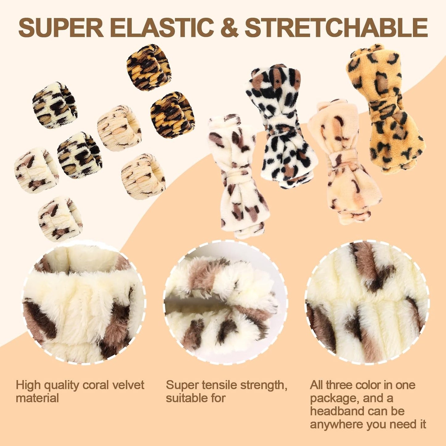 CAVETEE Spa Headband and Wristband Set, Spa & Makeup Fluffy Bow Headband Skincare Hair Band and Wristbands for Face Washing Shower & Yoga