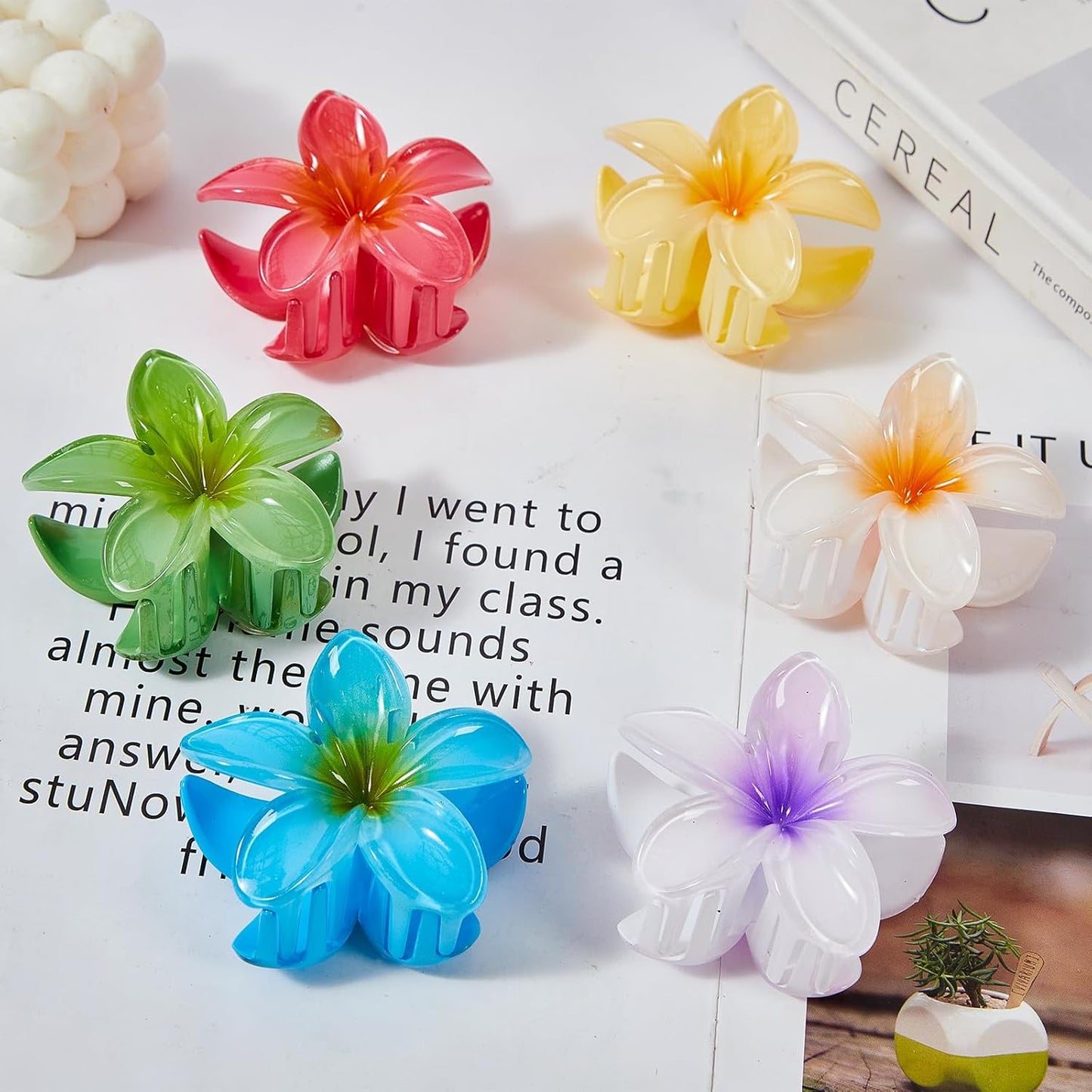Flower Hair Claw Clips for Women, 6 Pack Hawaiian Flower Hair Clips, Plumeria Claw Clips for Thick Thin Hair, Large Strong Hold Nonslip Hawai Hair Accessories for Women Girls Gifts (Hawaiian-6 Colors)
