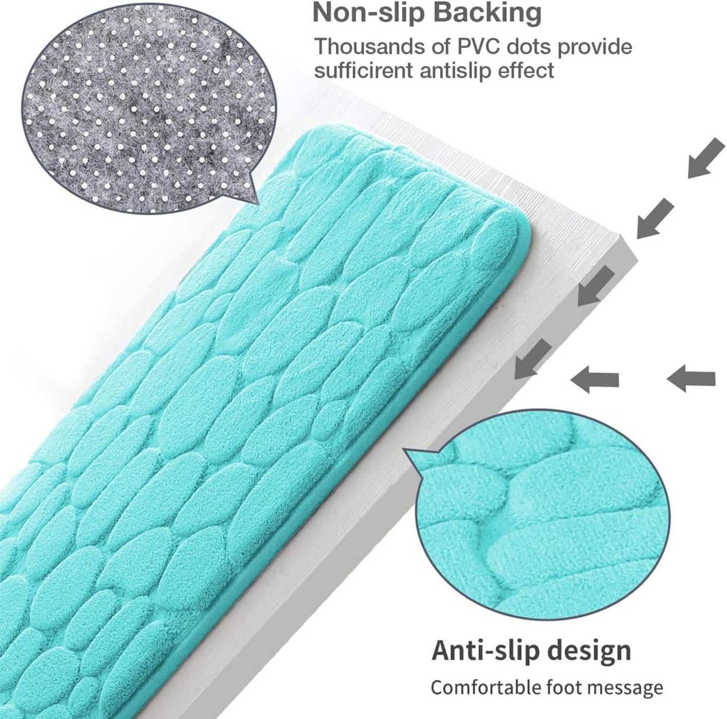 YIHOUSE Memory Foam Runner Rug, Cobblestone Bathroom Runner Rugs Super Water Absorbent Bath Mats for Bathroom Machine Washable Bath Rugs Runner for Hallway Bedroom Laundry Room(24 x 47,Teal)