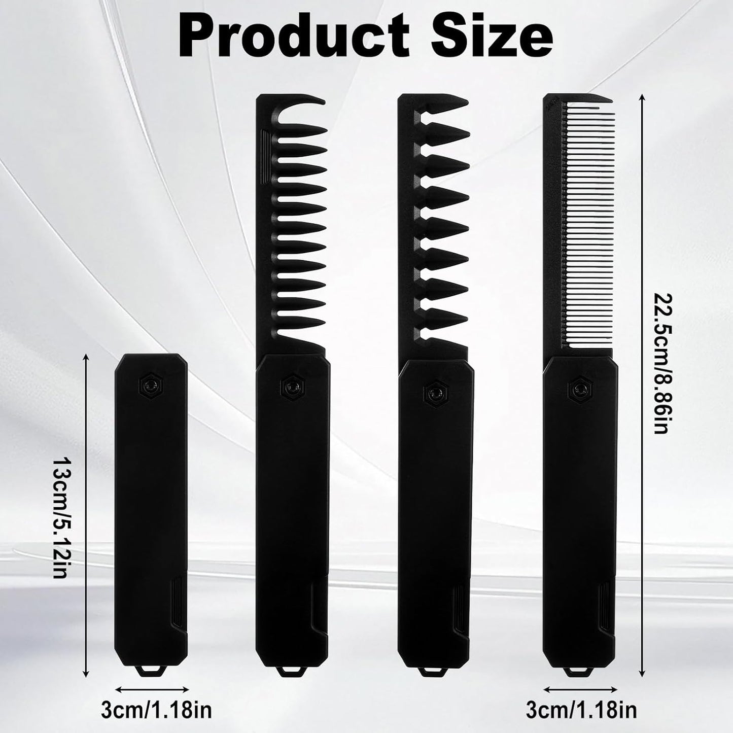 Protable Pocket Comb for Men, 3 In 1 Folding Comb, Fine Tooth and Wide Tooth Small Combs for Everyday Grooming, Combing Hair, Beards and Mustaches (Black, Plastic)
