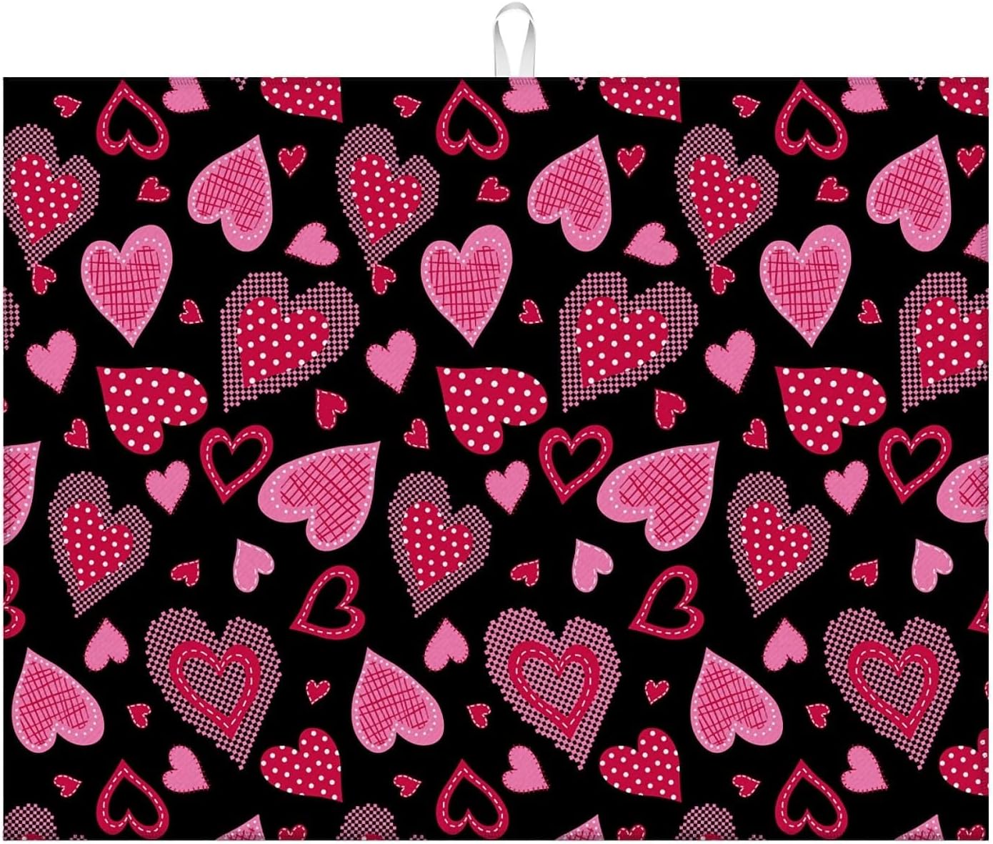 Dish Drying Mat For Kitchen Counter, Pink Love Heart Microfiber Absorbent Dish Drainer Rack Pad Reusable Large 18x24in Drying Mat