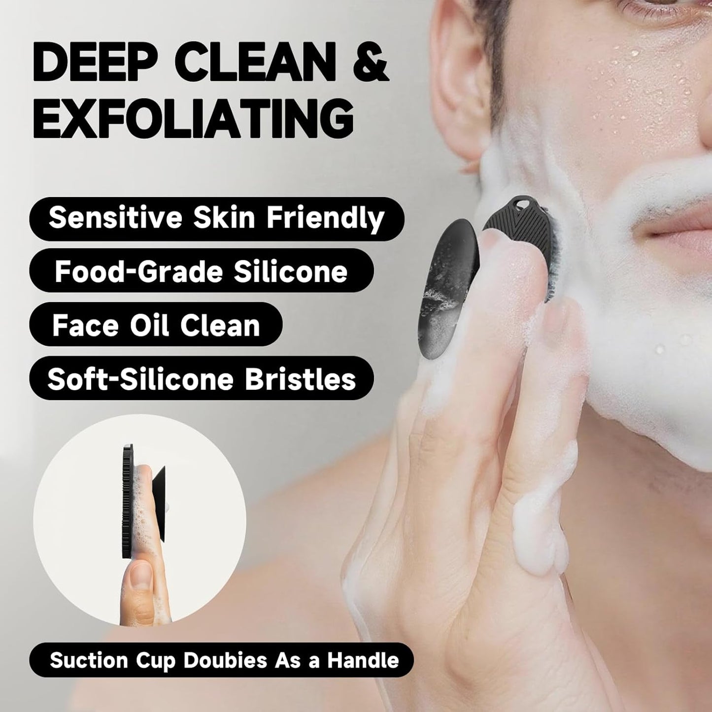 2 PCS Face Scrubber, Soft Silicone Face Exfoliator with Suction Cup for Man and Women Deep Skin Clean, Gentle Facial Cleaning Brush Suitable for All Sensitive Skin (Black)