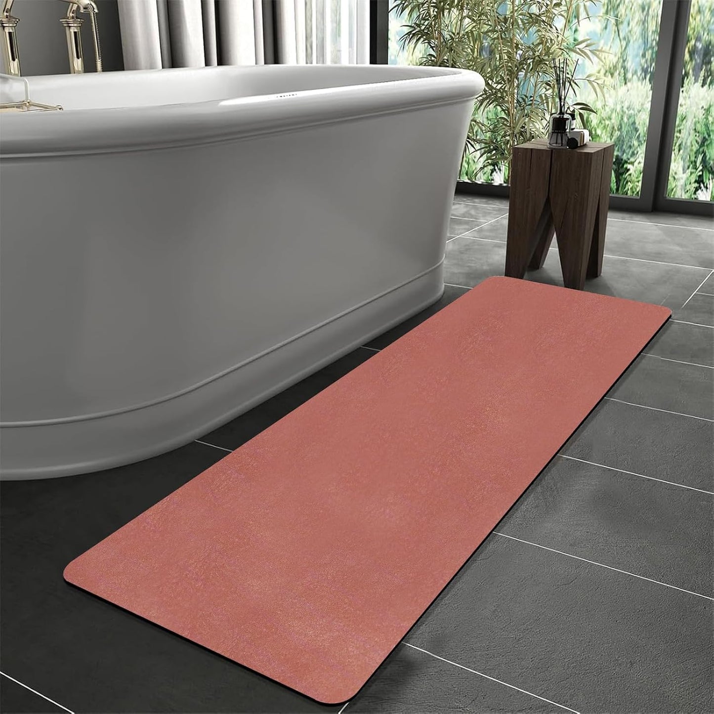 Diatomaceous Earth Bath mat Bathroom Rugs Super Absorbent Quick Dry Non Slip Bath Mat Thin Bathroom Floor Mats Fit Under Door-Shower Rug for in Front of Bathtub Shower, Brown, 23.6"x66.9"