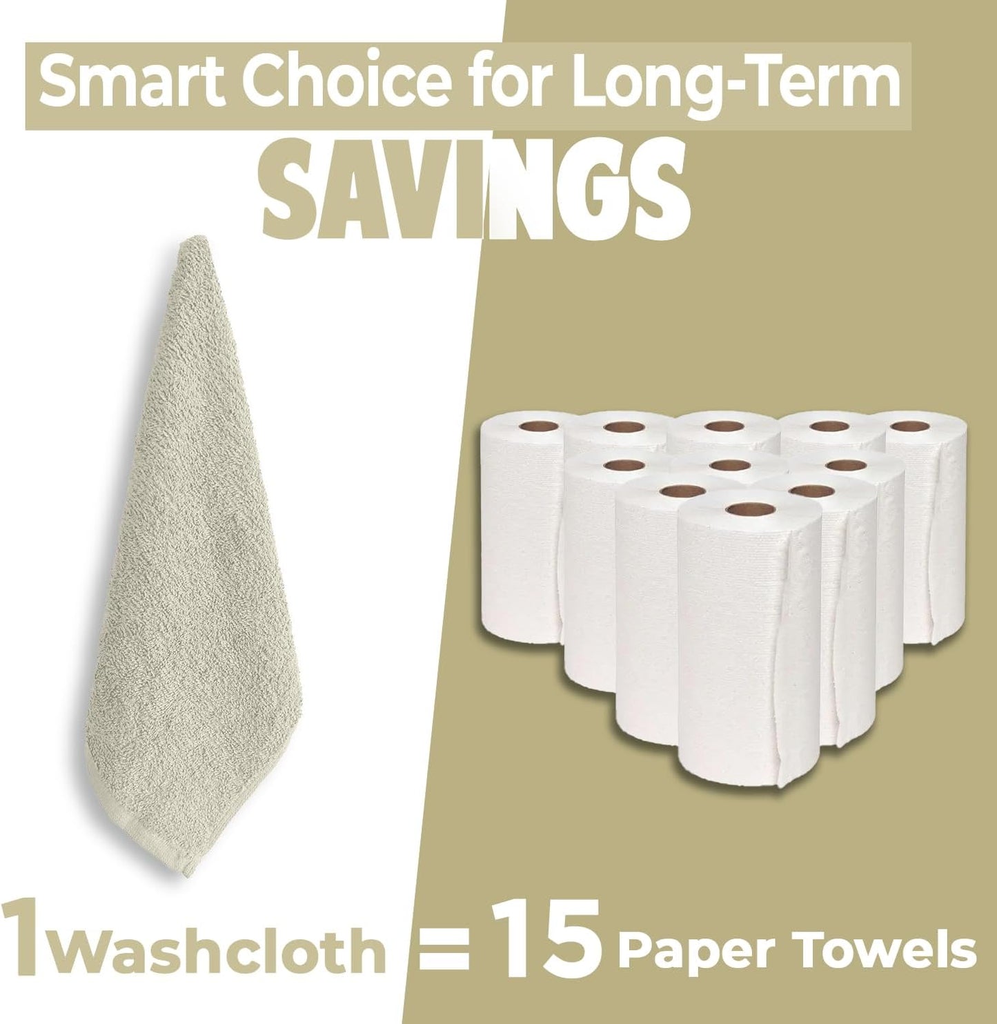 DAN RIVER 100% Cotton Wash Cloths 24 Pack [12x12] Soft & Absorbent face Towels for Bathroom, Gym, Hotels & Spa Perfect for Everyday Use Fingertip Towels, Ivory