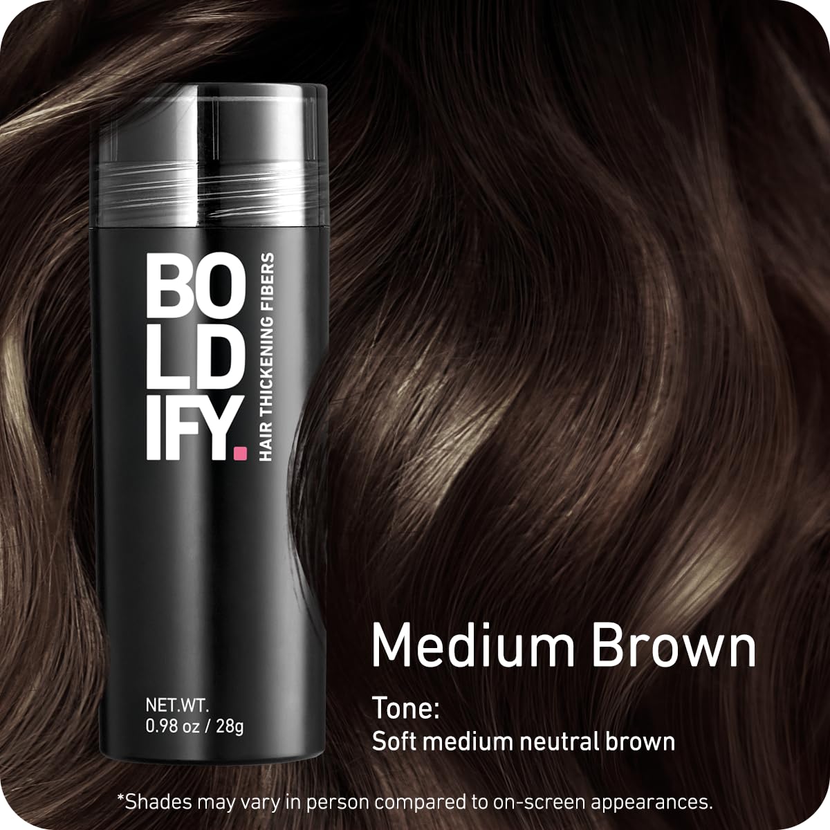 BOLDIFY Hair Fibers (28g) - Fill In Thinning and Fine Hair for an Instantly Fuller, Thicker Look - 14 Shades for Women & Men - Medium Brown