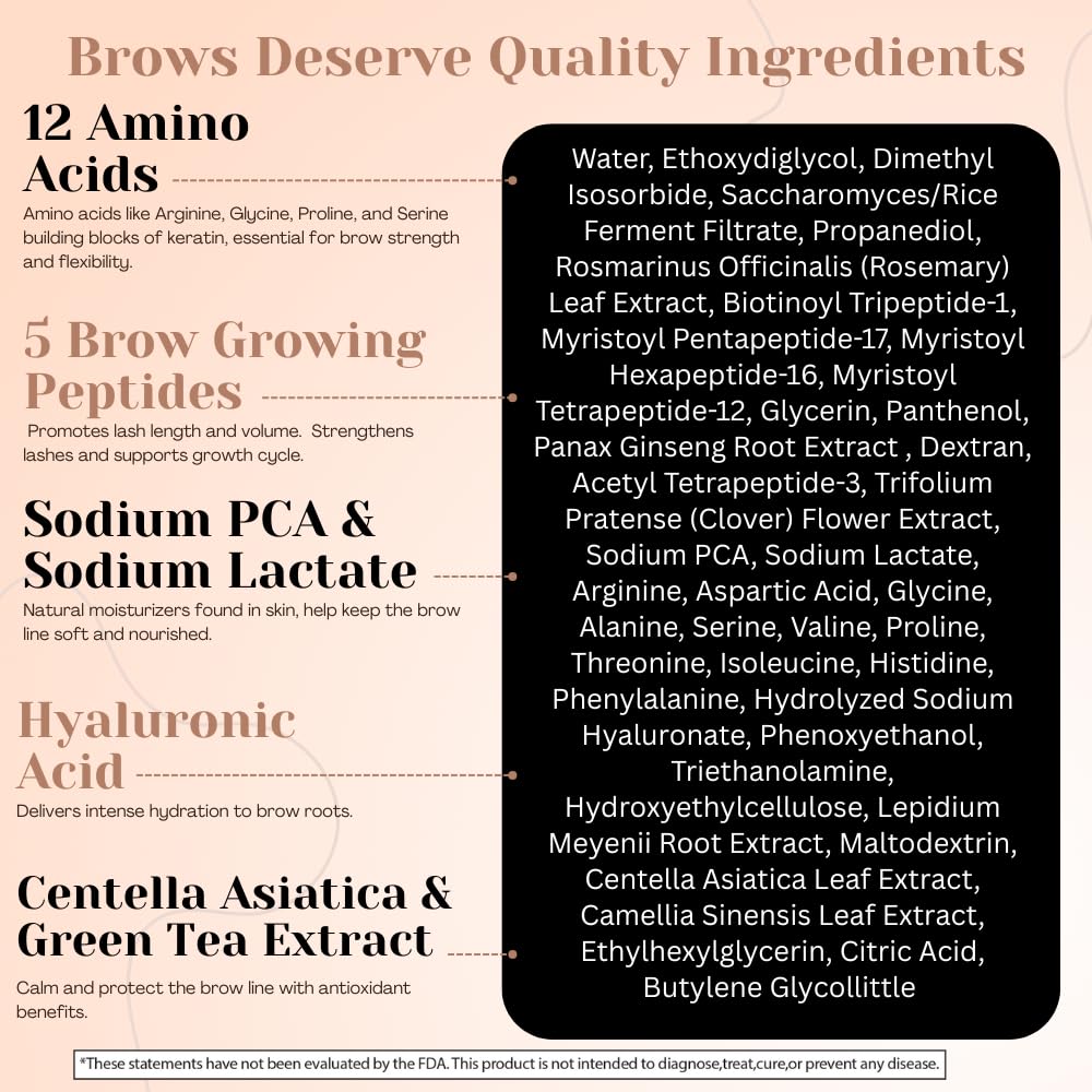Eyebrow Growth Serum - with Biotin & Peptides - Eye Brow Serum for Growth - Vegan Brow and Lash Enhancer - Made in USA - Cruelty Free - 5ml