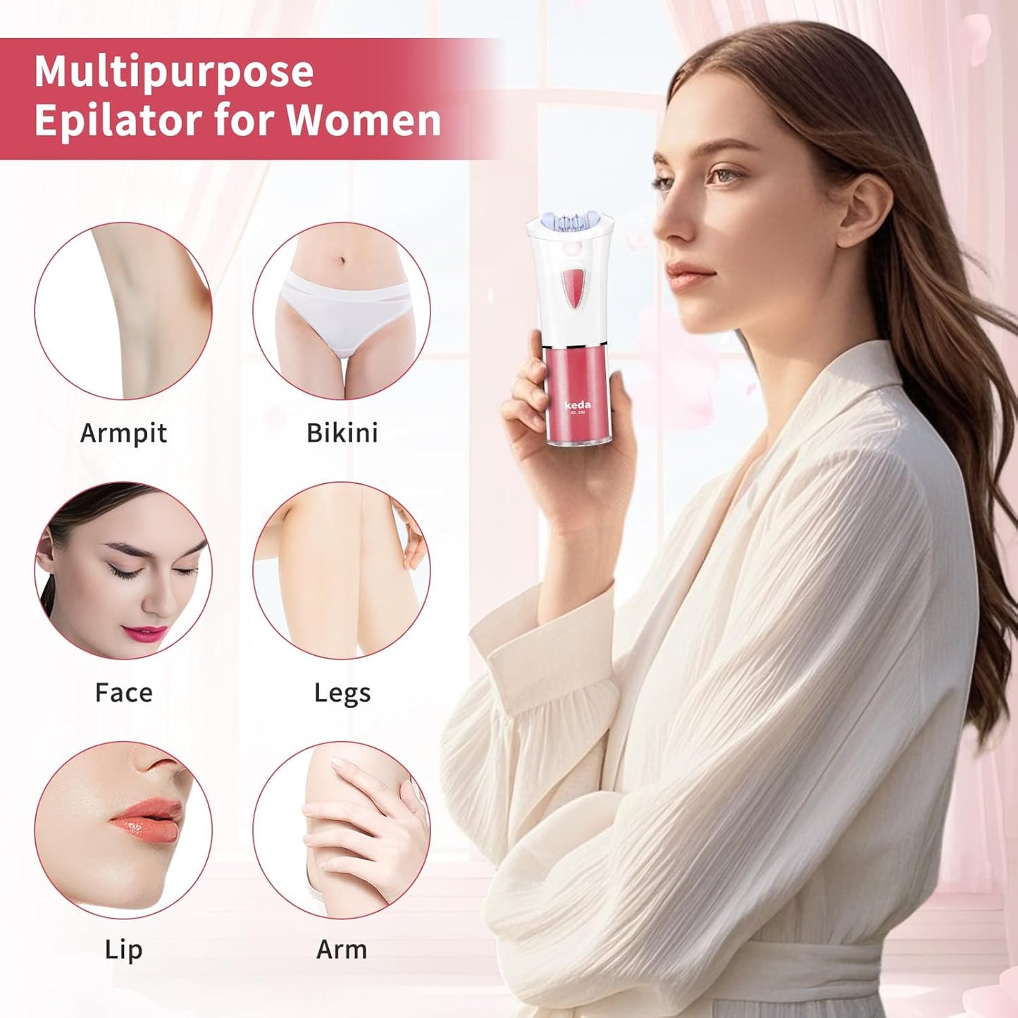 Glabrouse Skin Epilator, 2025 New Epilator for Women Face with LED Light, Cordless Electric Tweezers Facial Hair Removal Device, Epilators Hair Removal for Women Face/Arms/Legs/Underarms/Bikini Area