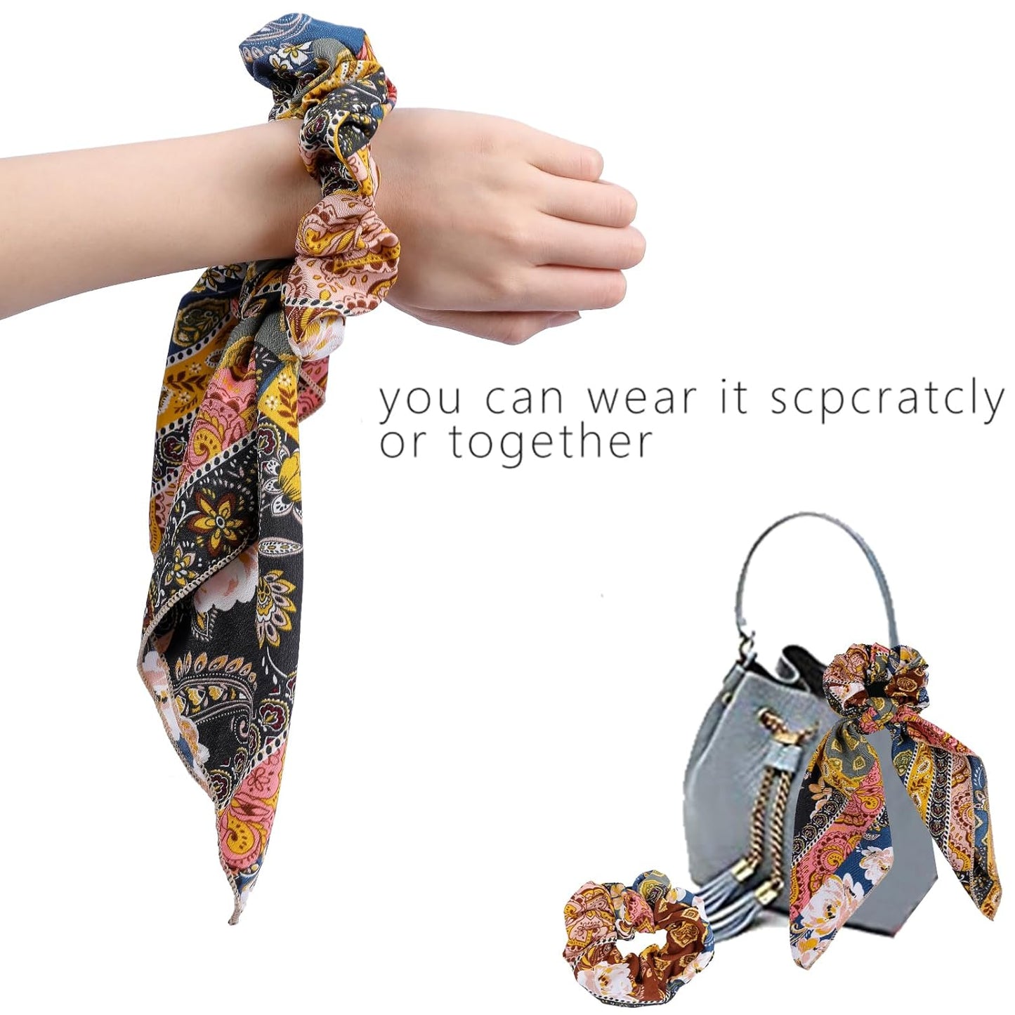 Paisley Scrunchie Hair Accessories - Chiffon Hair Scarf Bandana, Scrunchies, Ribbons, Ponytail Holders, and Bow Scrunchies for Women (6PCS)