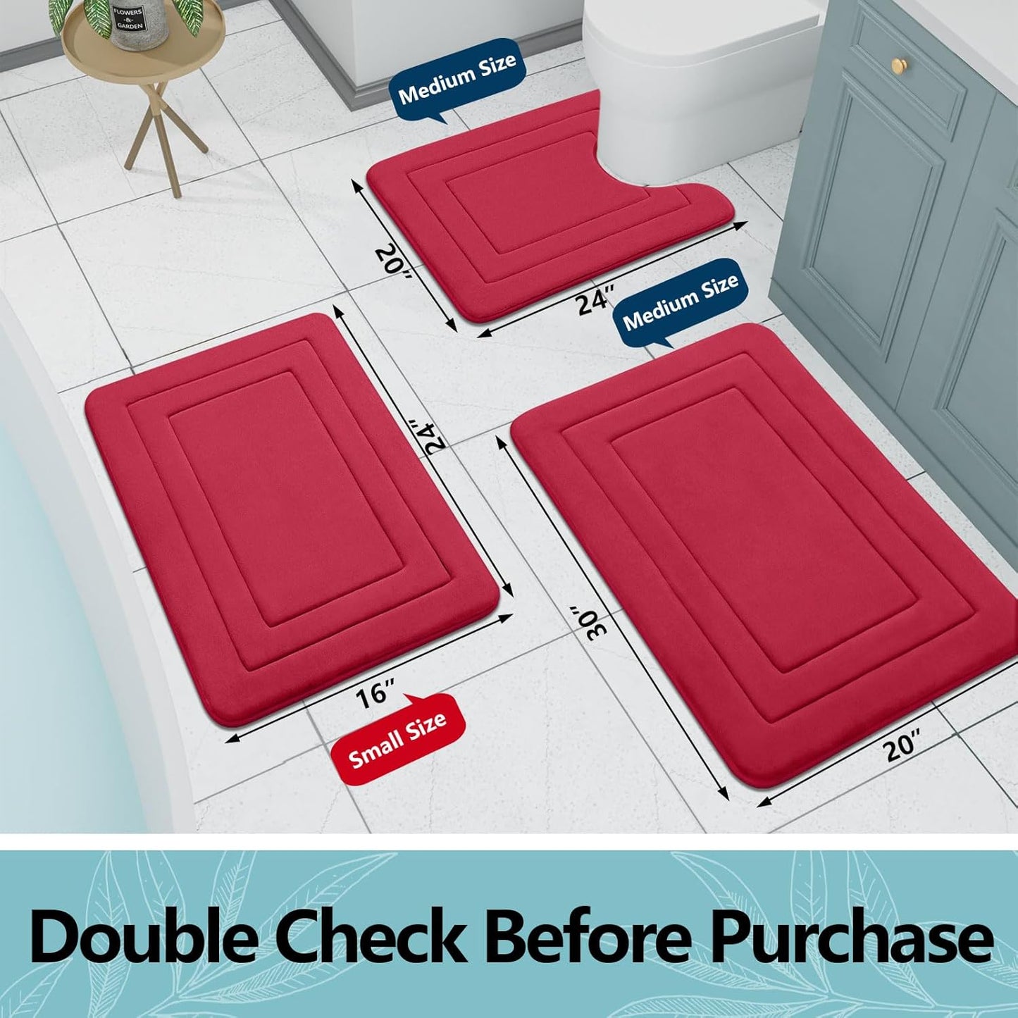 Arotive Memory Foam Bathroom Rug Mat 54x24, Ultra Soft and Absorbent Bath Mat, Machine Wash Dry, Comfortable Bath Rug Carpet for Bathroom Floor, Tub and Shower, Red