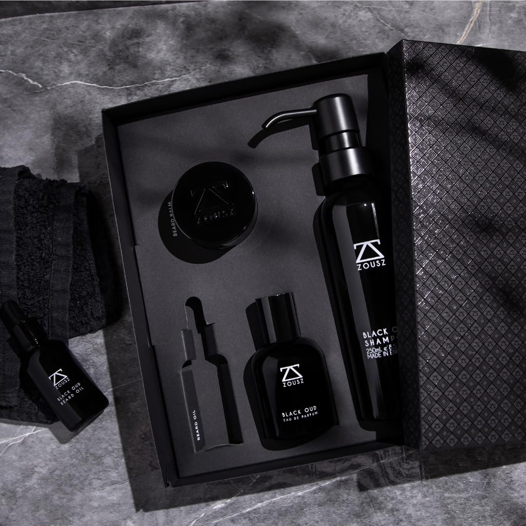 ZOUSZ Beard Shampoo For Men - Black Oud Cleansing, Vitalising and Nourishing Daily Beard Wash Containing Natural & Organic Ingredients + PRO-Vitamins - 250mL