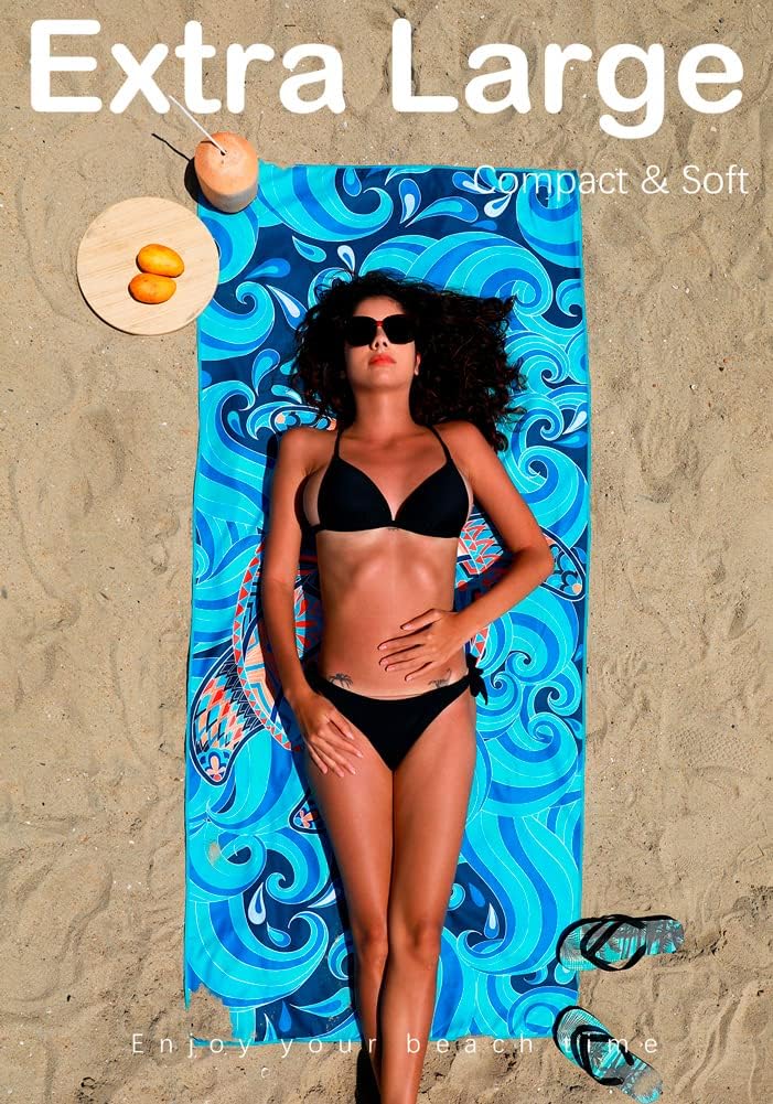 Microfiber Thin Lightweight Beach Towel Sand Free Quick Dry Absorbent Compact Towels for Swimming Pool Camping Beach Accessories Large Easy Pack Travel Things for Vacation Essentials Adult Gift