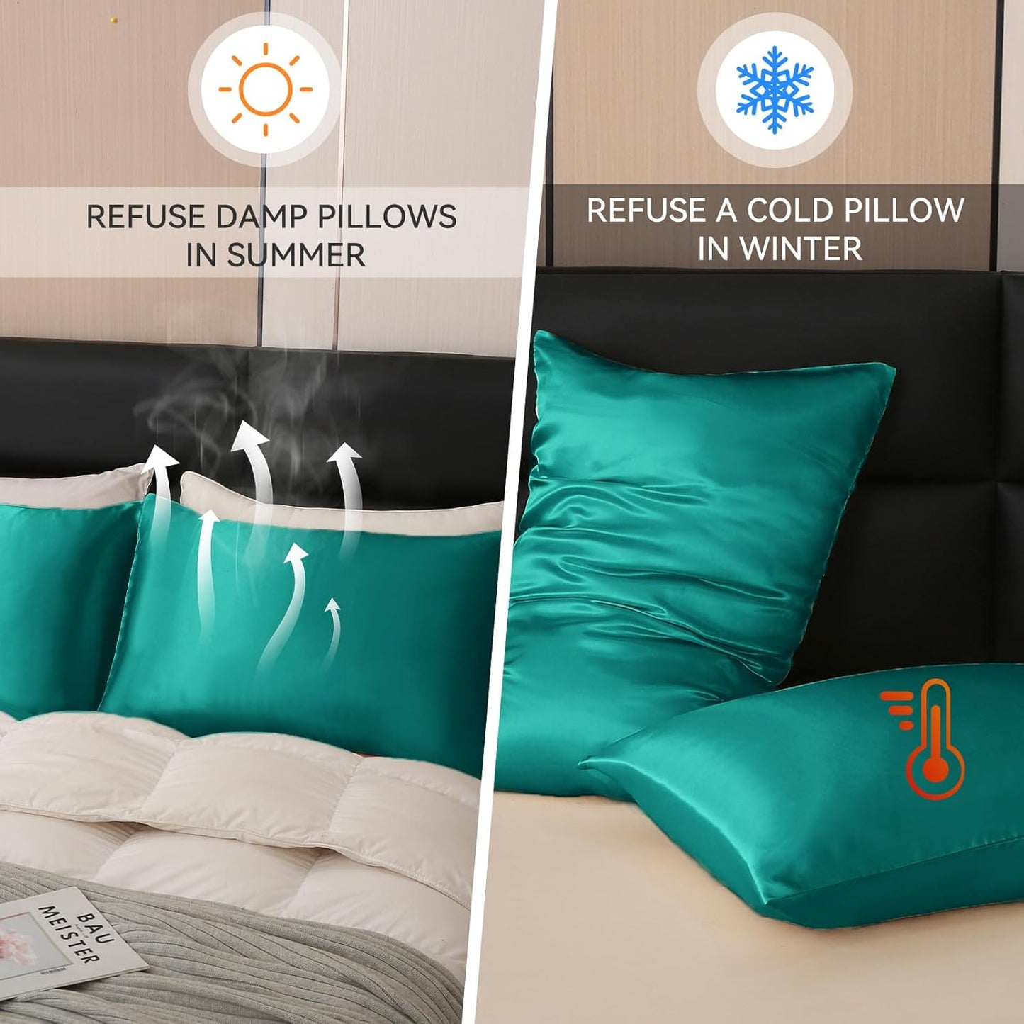 Tyfitb Satin Pillowcase for Hair & Skin Care -Silk-Like Cooling 2 Pack Hypoallergenic Pillow Cases with Envelope Closure, Wrinkle & Frizz-Free Standard Size 20x26 - Gifts for Women/Men