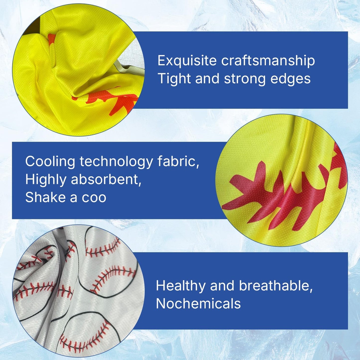 OPSO Softball Cooling Towel Set, 40 x 12 inches, 12 Pack, Microfiber Sports Towels for Baseball, Soccer, Golf LCE Towel Microfiber Sports Towels for Player (Baseball)